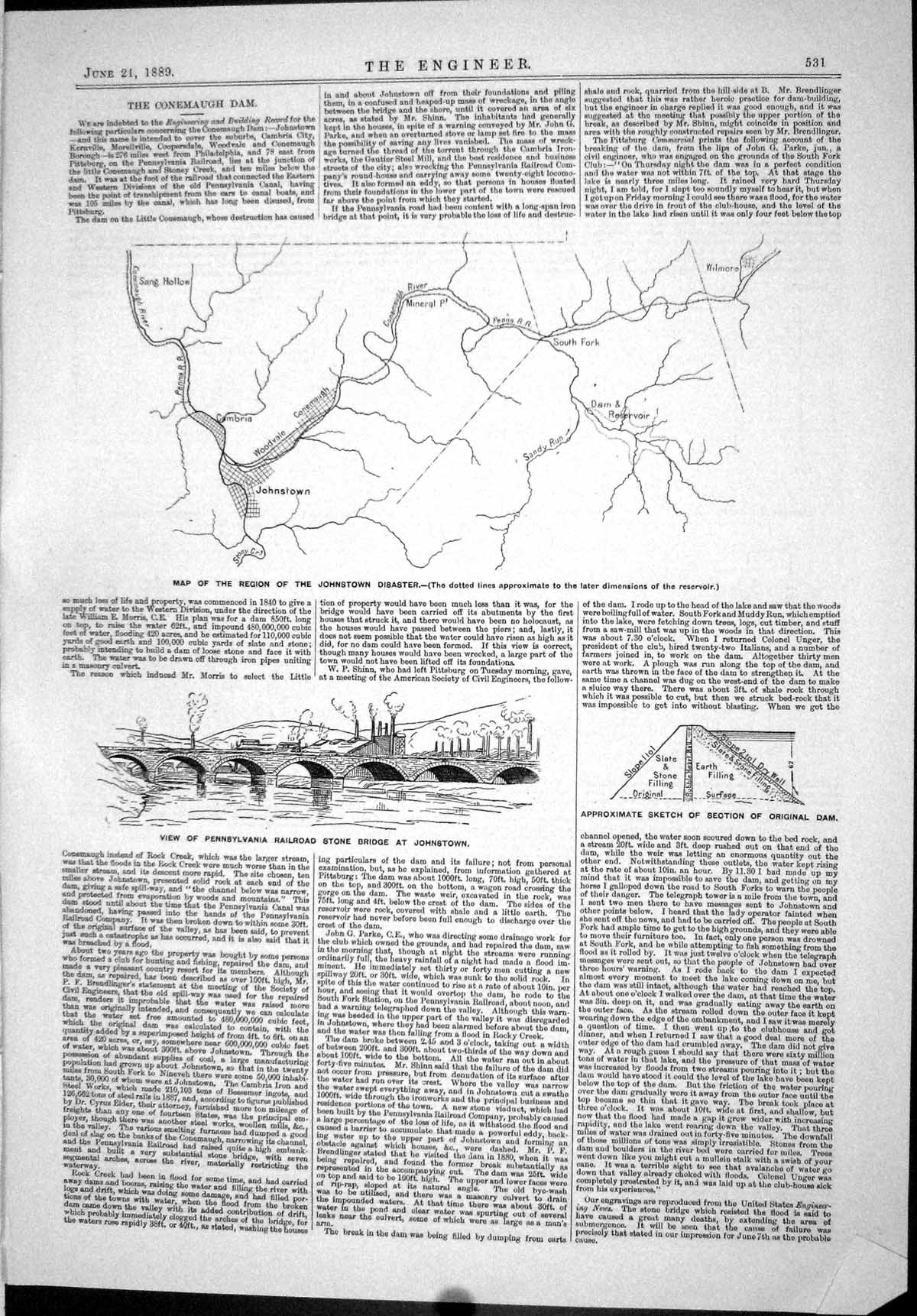 Antique Print 1889 Map Conemaugh Dam Johnstown Disaster Phonopore Telegraph