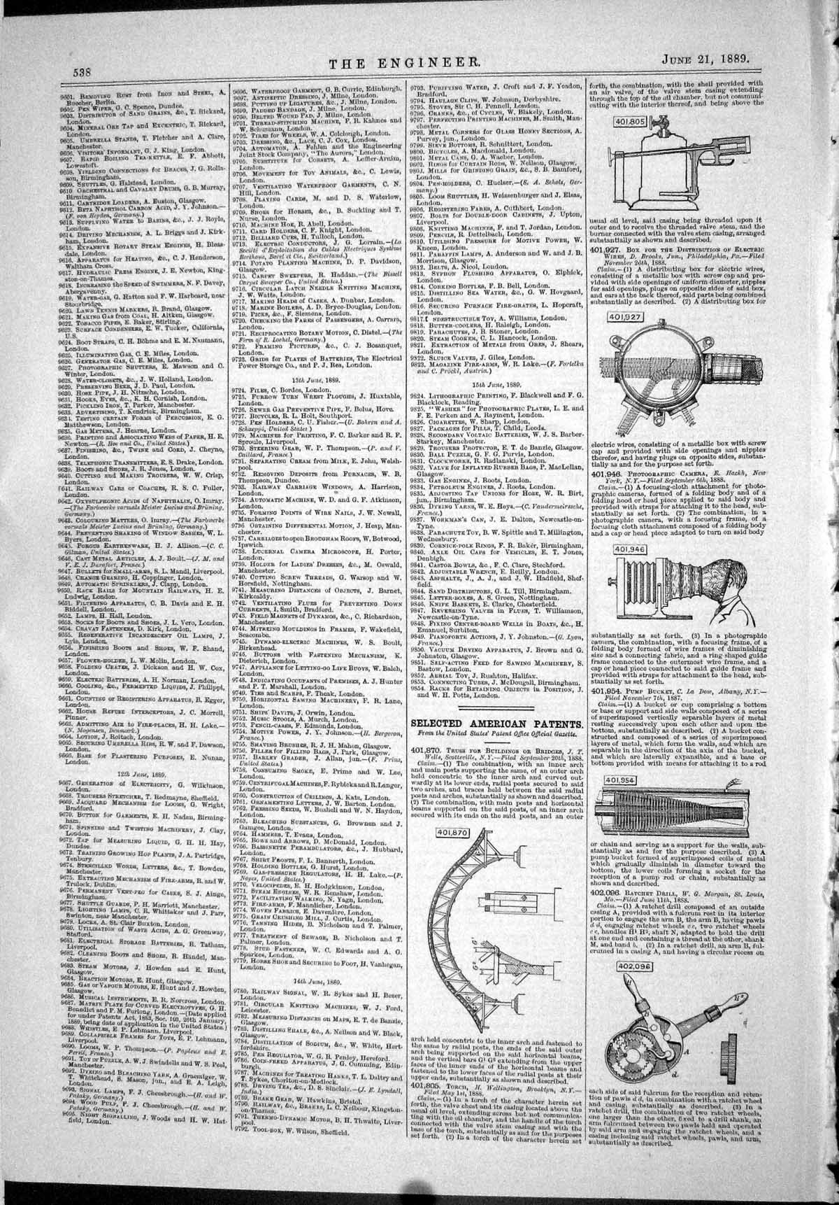 Old 1889 Engineering American Patents Truss Wells Brooks Hackh Dow Mo Victorian