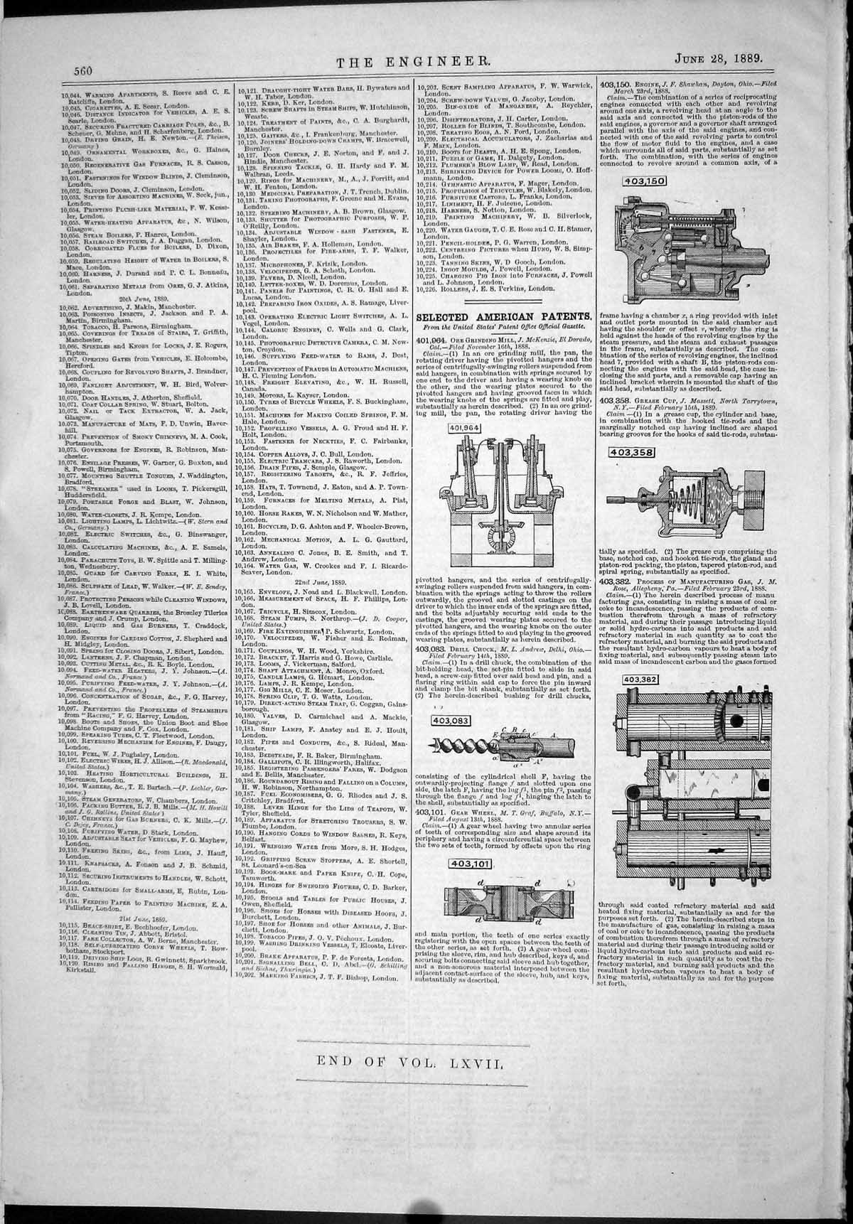 Antique Old Print 1889 American Patents Mckenzie Andrew Graf Shawhan Massett