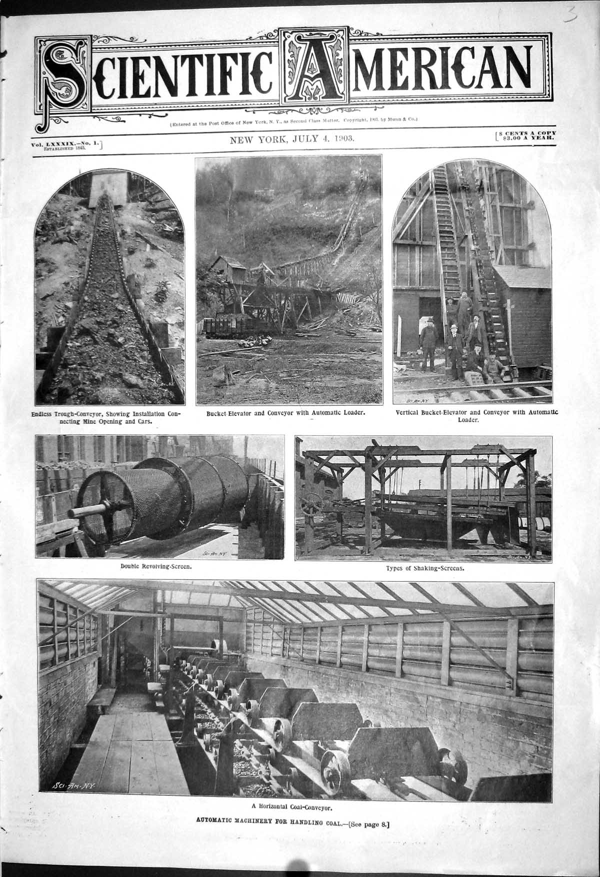 Old 1903 Scientific American Autmomatic Machinery Handling Coal Mine 20th
