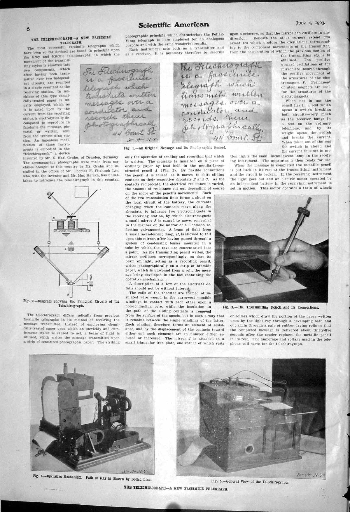 Old 1903 Scientific American Telechirograph Facsimile Telegraph Penci 20th
