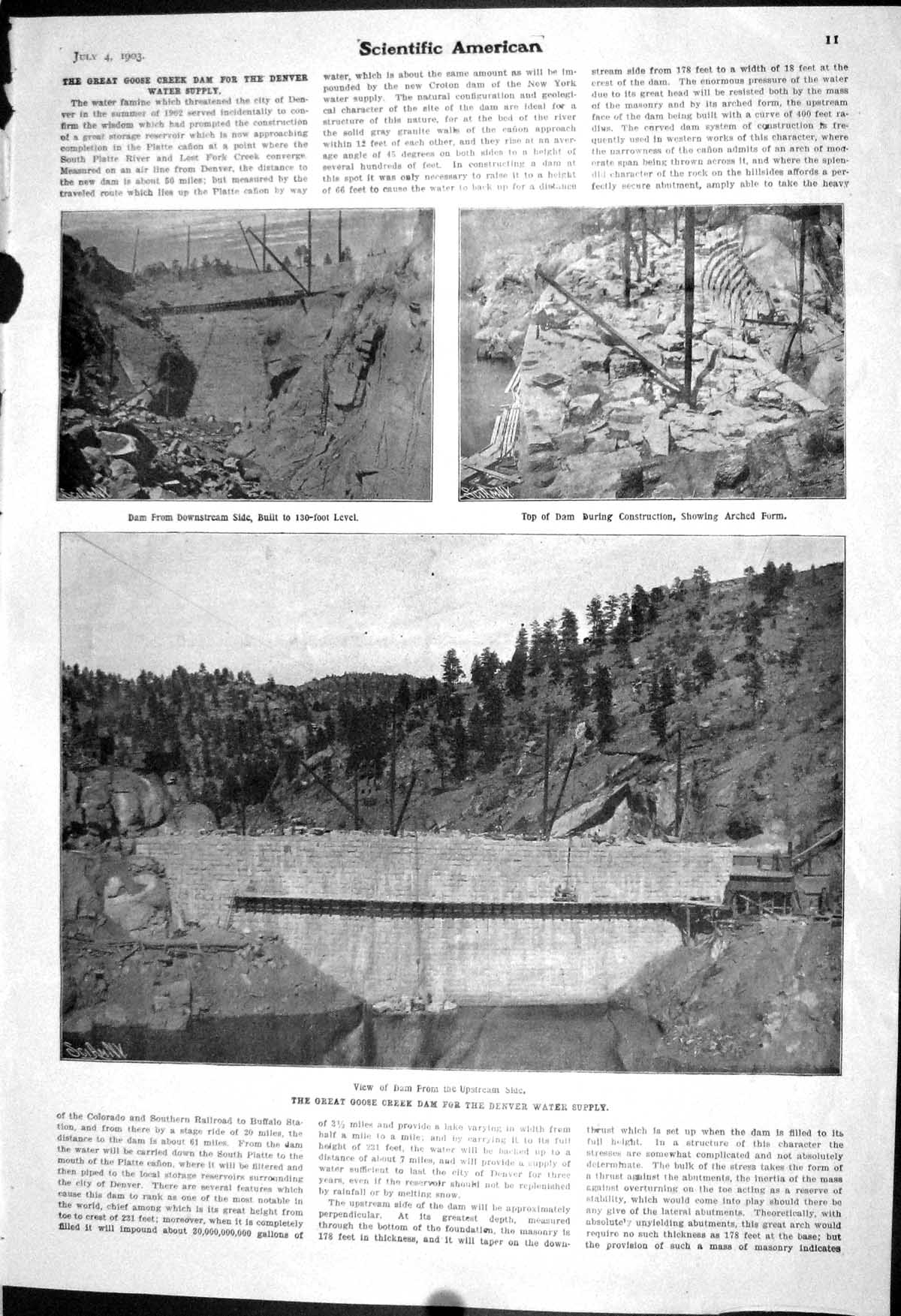 Old Print 1903 Scientific American Great Goose Creek Dam Denver Water Sup 20th