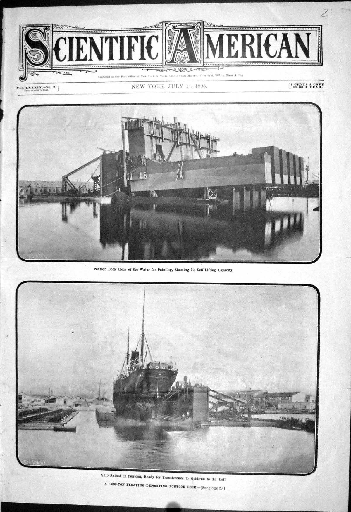 Old 1903 Scientific American 6000-Ton Floating Depositing Pontoon Do 20th