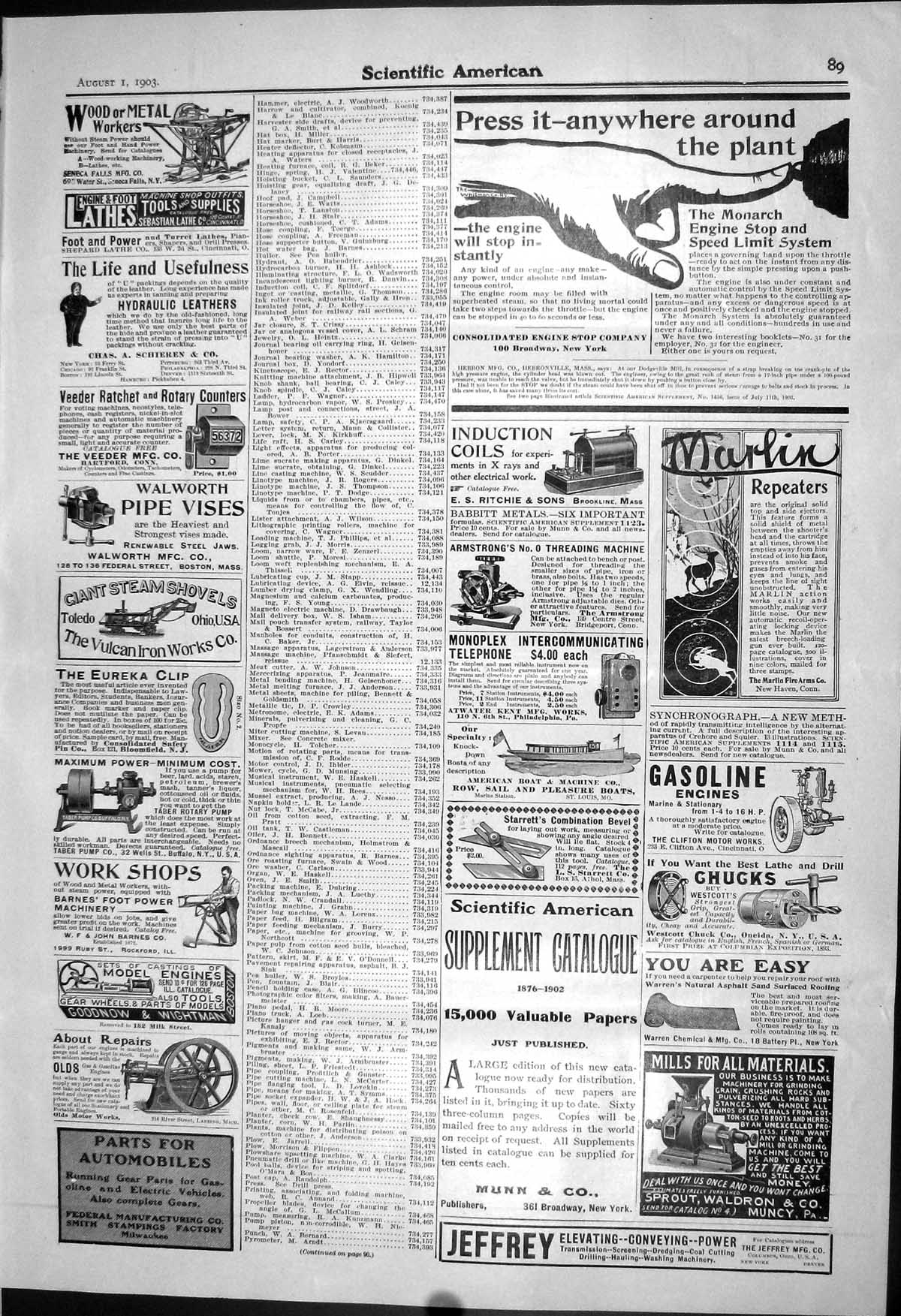 Old Gasoline Marlin Taber Pump 1903 Scientific American Barker Motor 20th