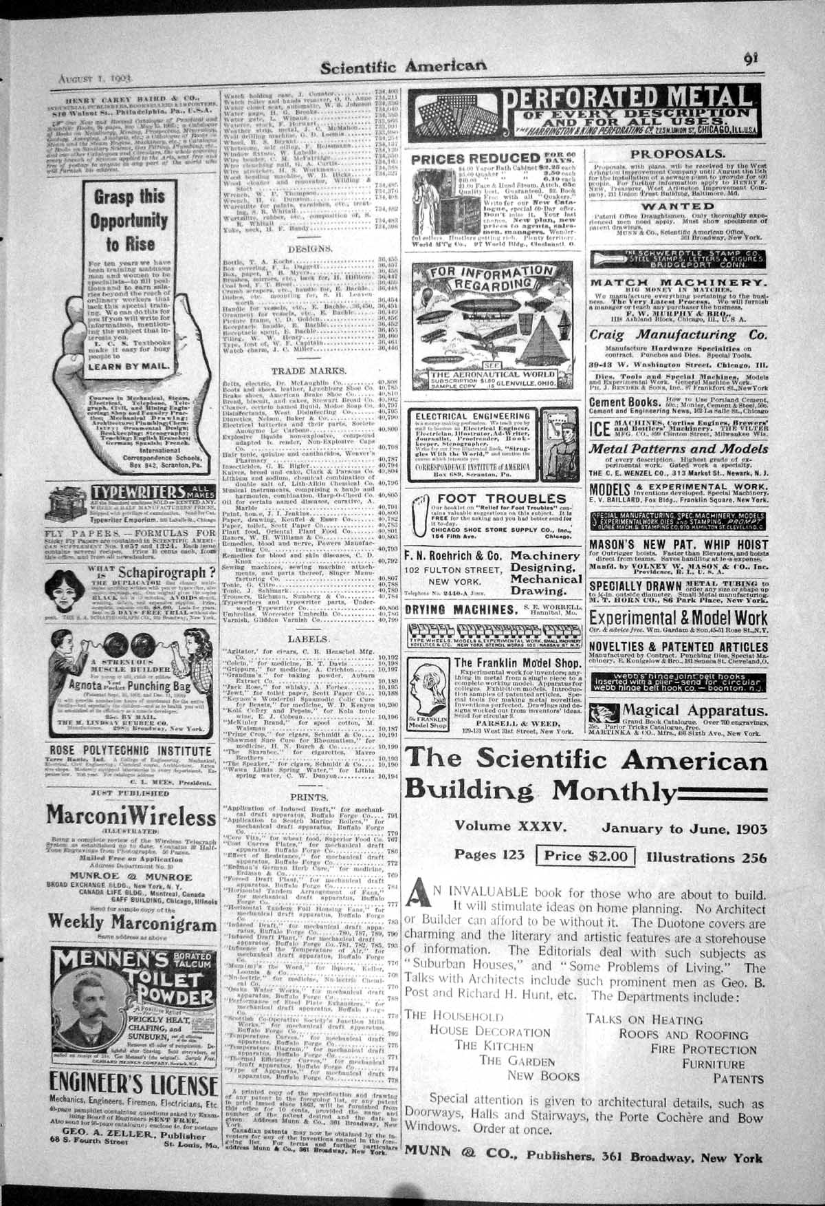 Old 1903 Scientific American Munn Mennen Powder Badger Lamp Remington 20th