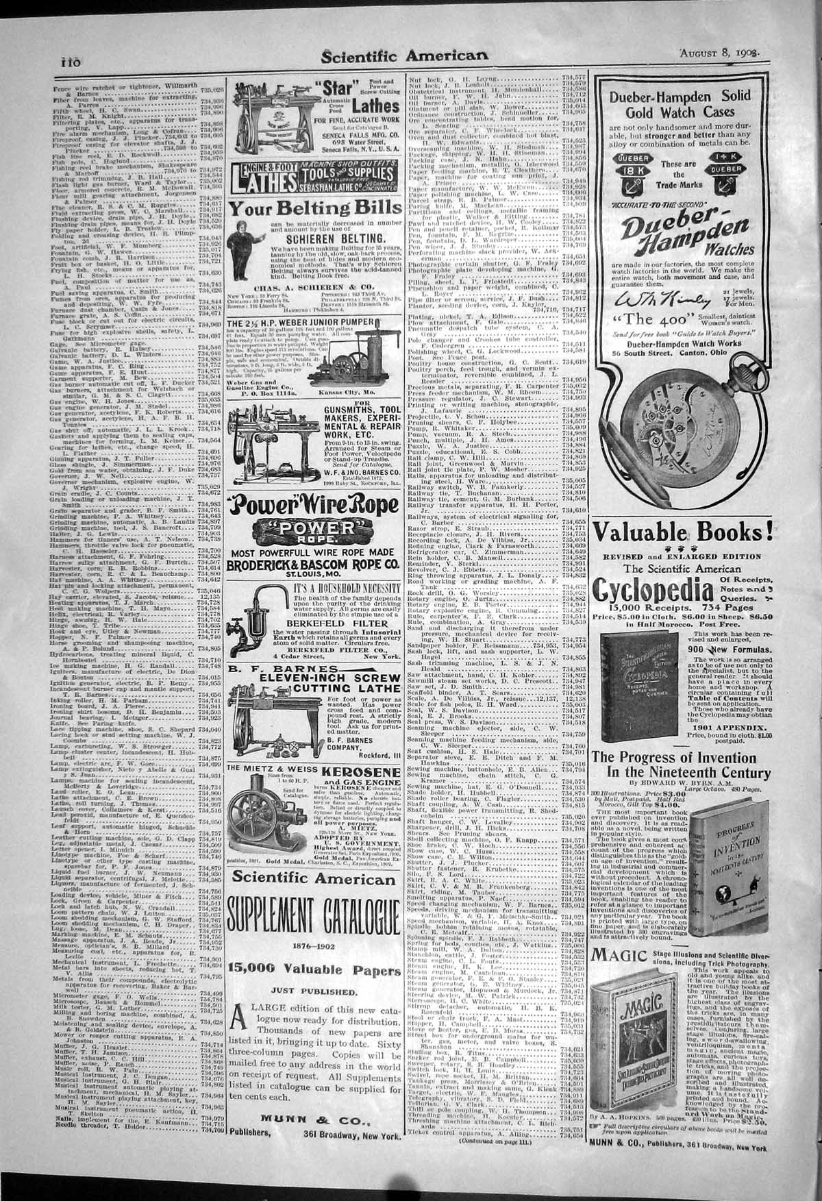 Antique Print 1903 Scientific American Star Lathes Munn Cyclopedia Watches 20th