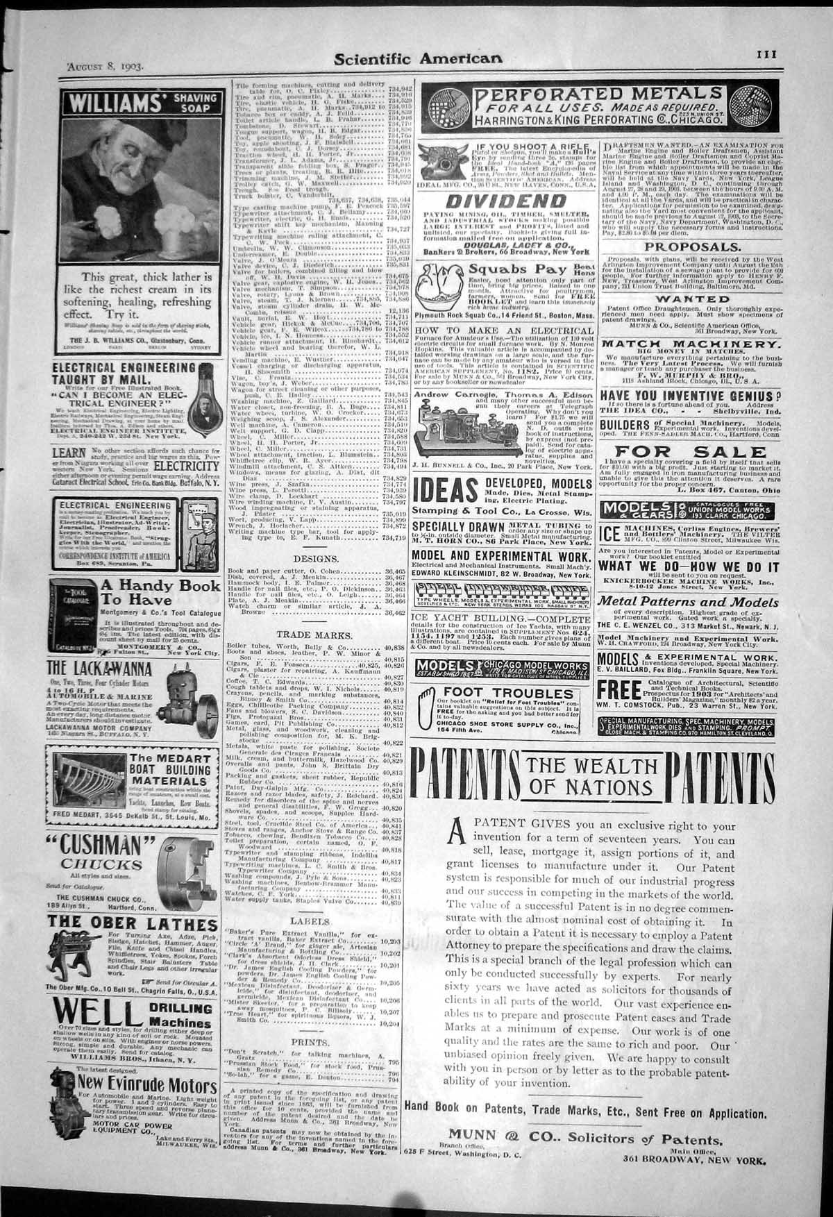 Old 1903 Scientific American Munn Shaving Soap Edison Elgin Watch Car 20th