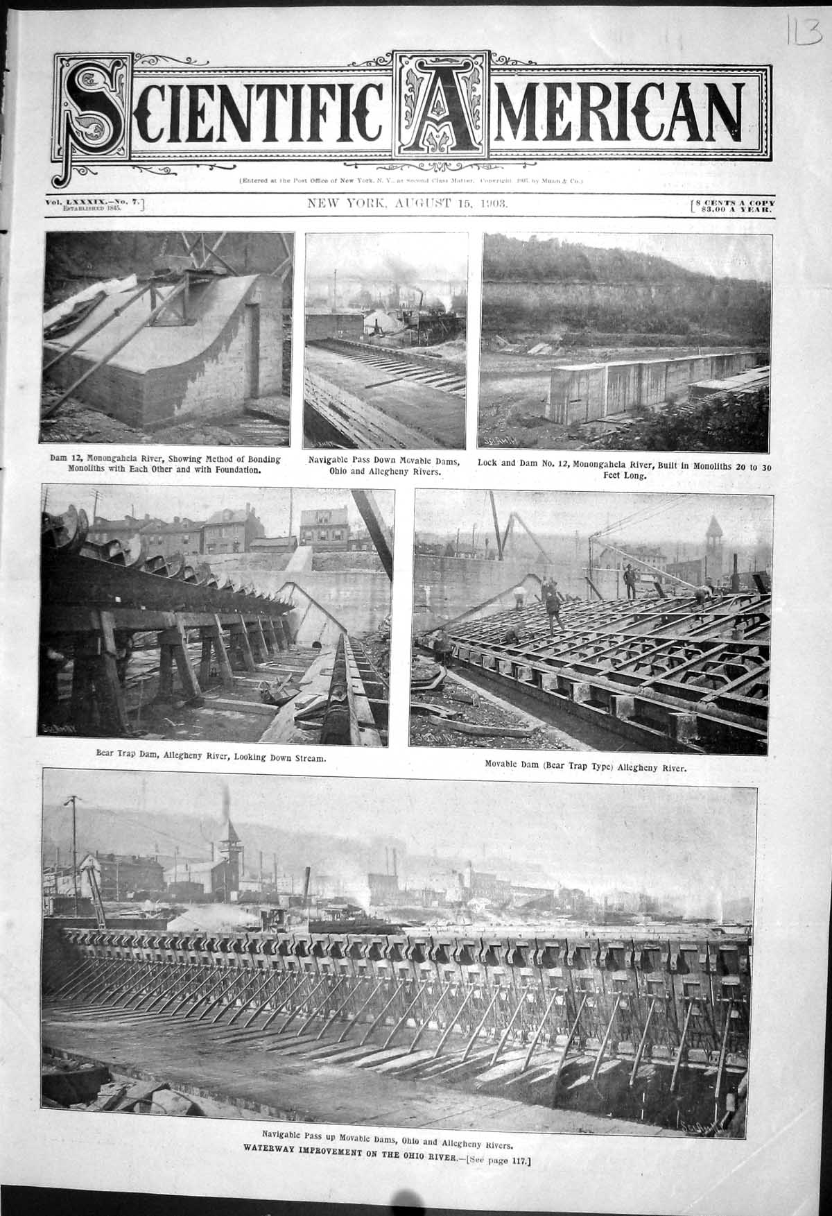 Old Waterway Ohio River Allegheny Dam Monogahela 1903 Scientific Amer 20th