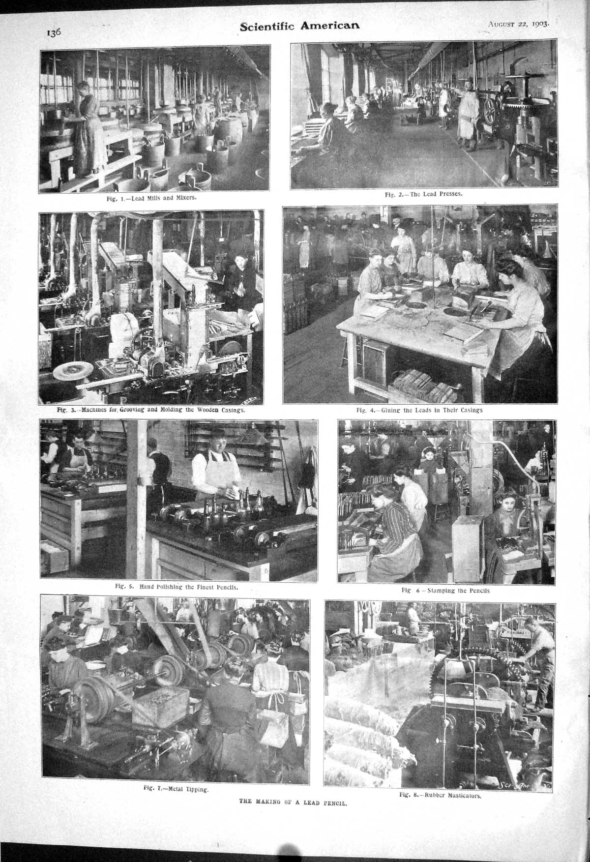 Old 1903 Scientific American Industry Making Lead Pencil Mills Mixers 20th