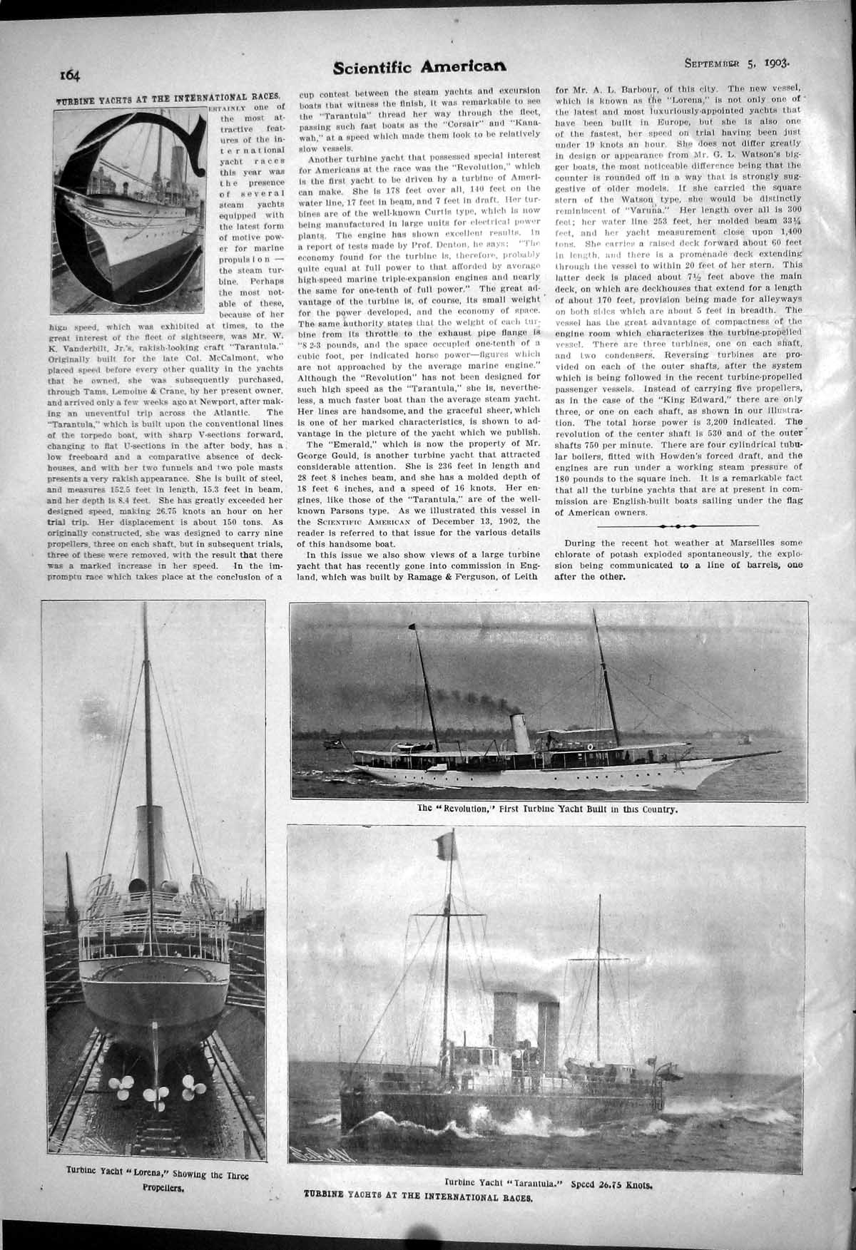 Old Turbine Yachts Tarantula Lorena Revolution Propellers 1903 Scient 20th