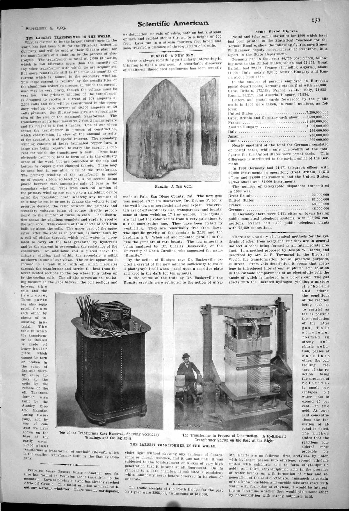 Old 1903 Scientific American Largest Transformer World Kunzite Gem Eg 20th