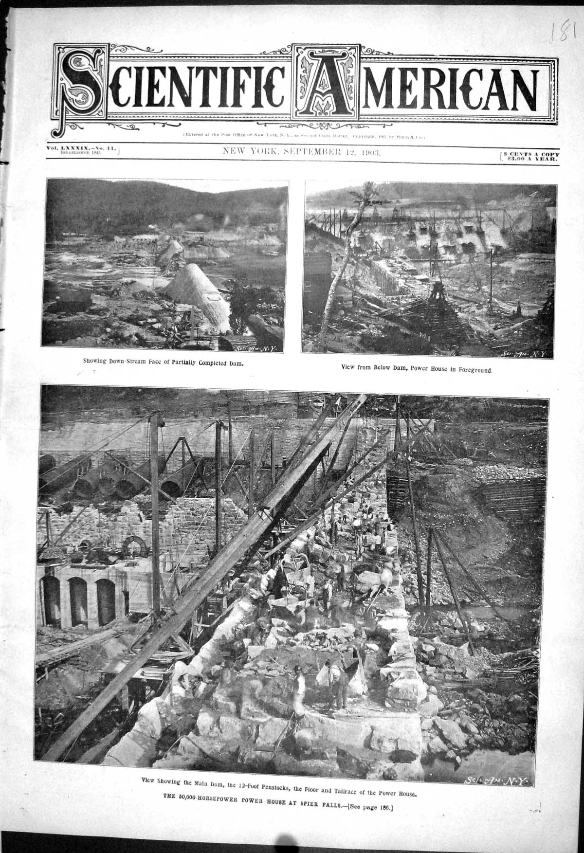 Old 50000 Horse Power House Spier Falls Dam Penstocks 1903 Scientifi