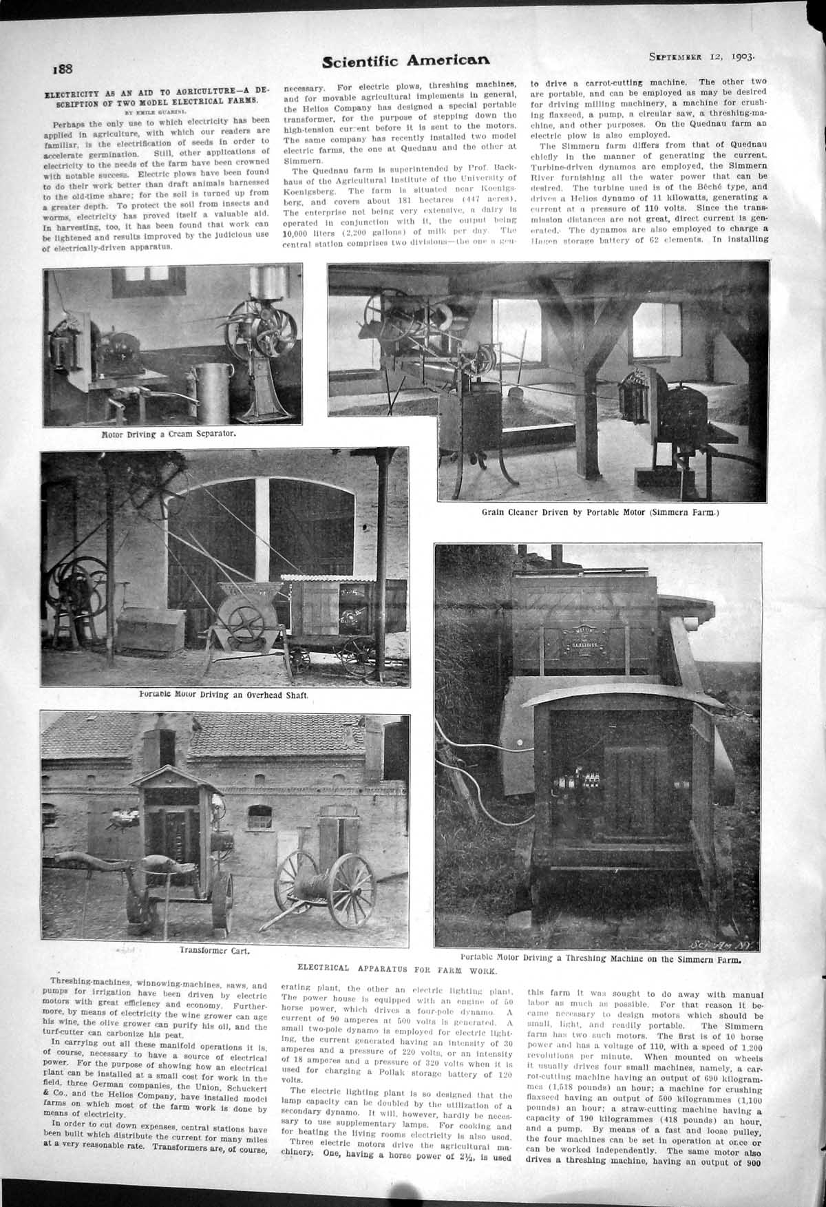 Old 1903 Scientific American Electrical Apparatus Farm Grain Cleaner 20th