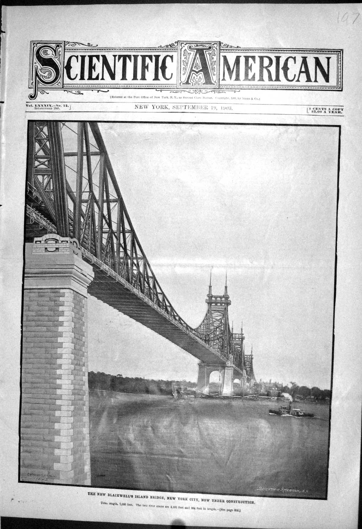 Old 1903 Scientific American Blackwell Island Bridge New York City Am 20th