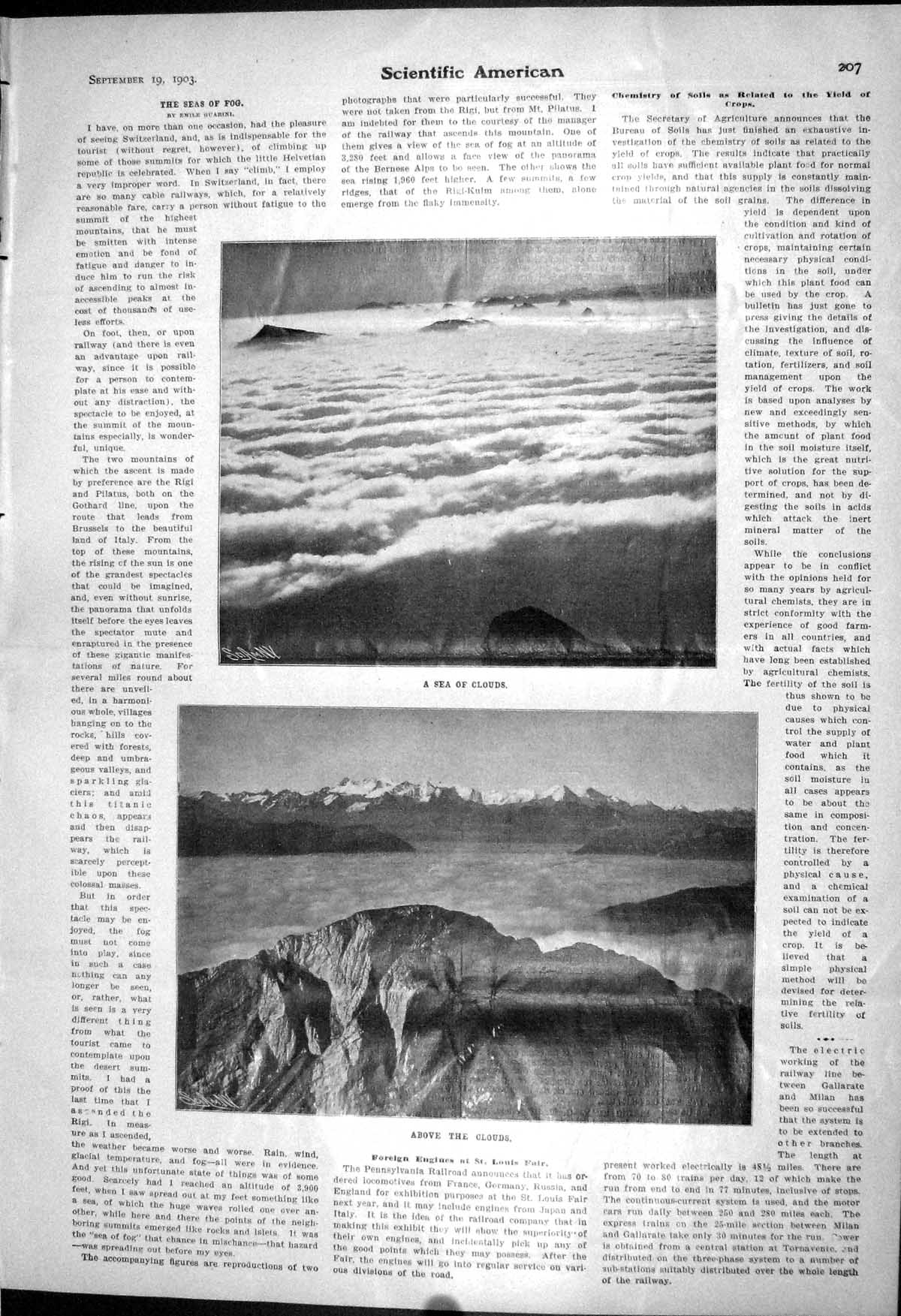 Old 1903 Scientific American Sea Clouds Above Mountains Switzerland P 20th