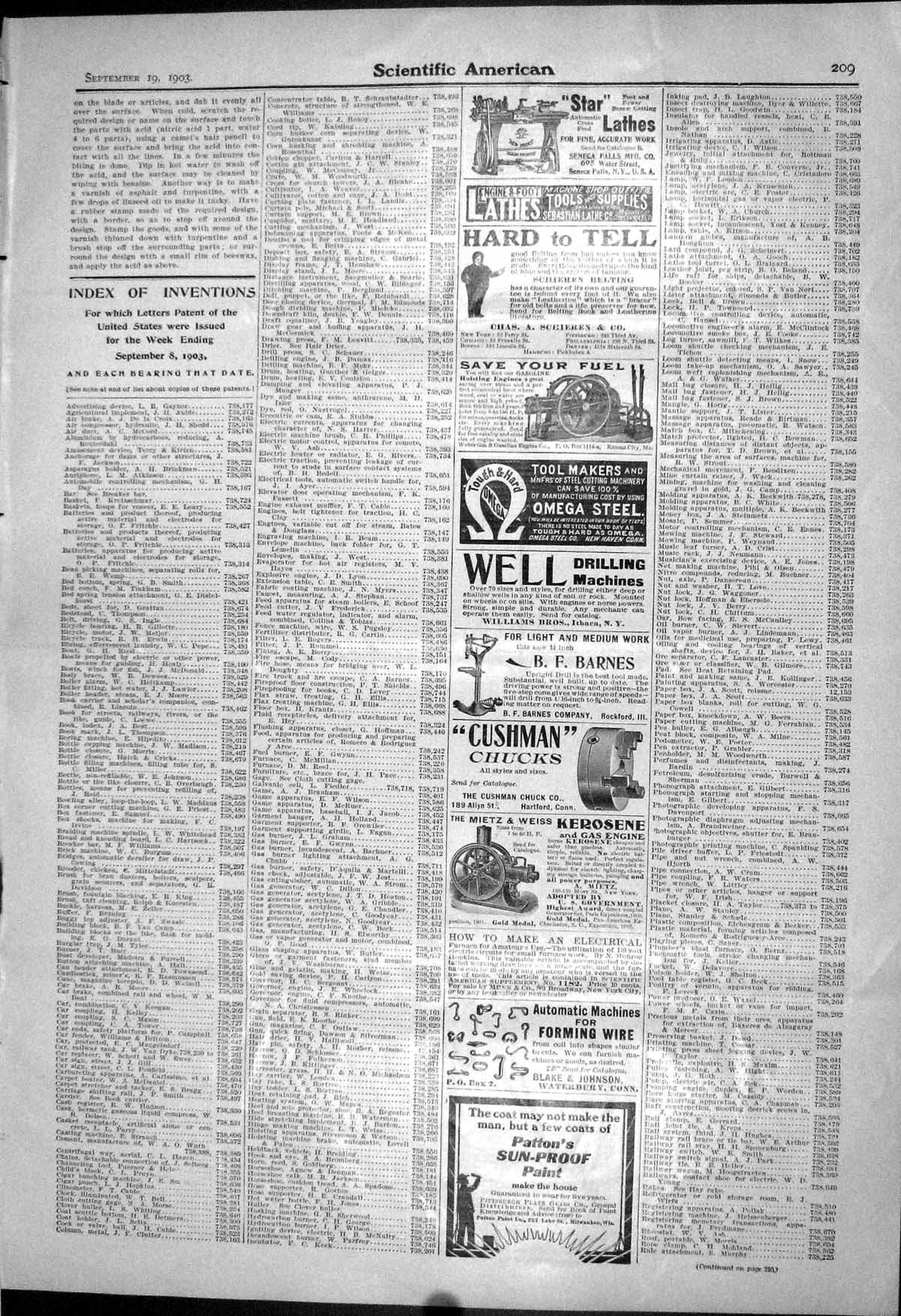 Old 1903 Scientific American Lathes Patton Paint Cushman Shaving Stic 20th