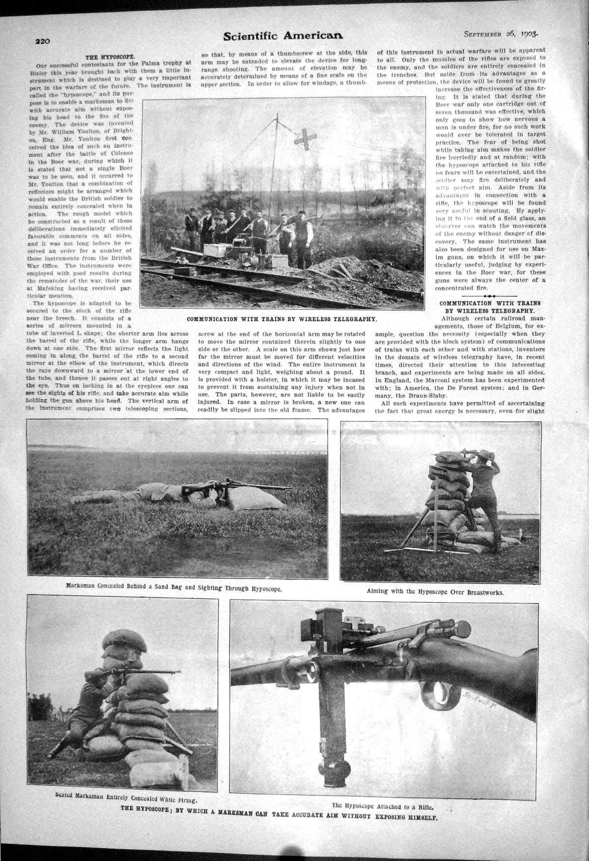 Old 1903 Scientific American Hyposcope Marksman Rifle Wireless Telegr 20th