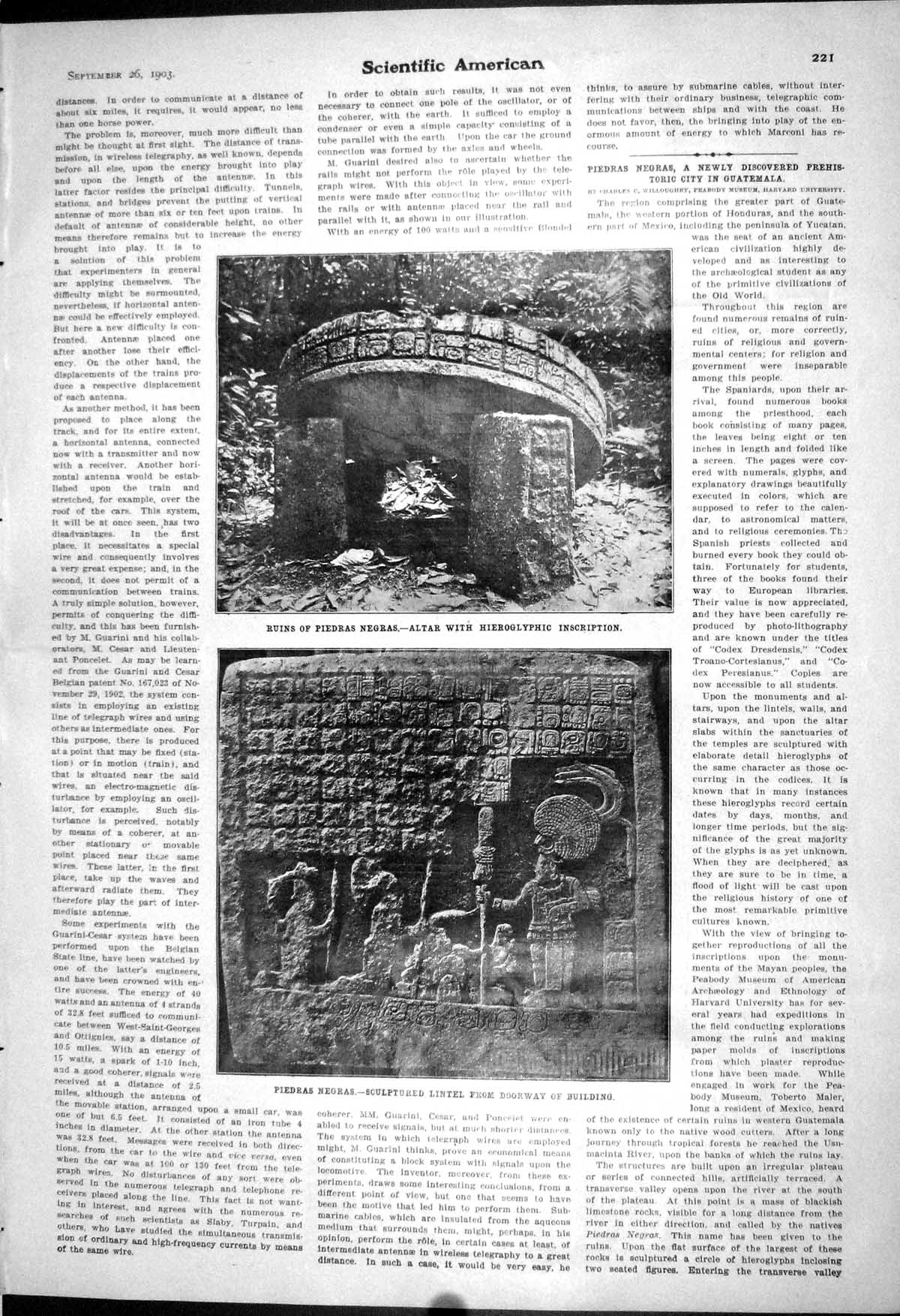 Old 1903 Scientific American Piedras Negras Altar Hieroglyphic Sculpt 20th