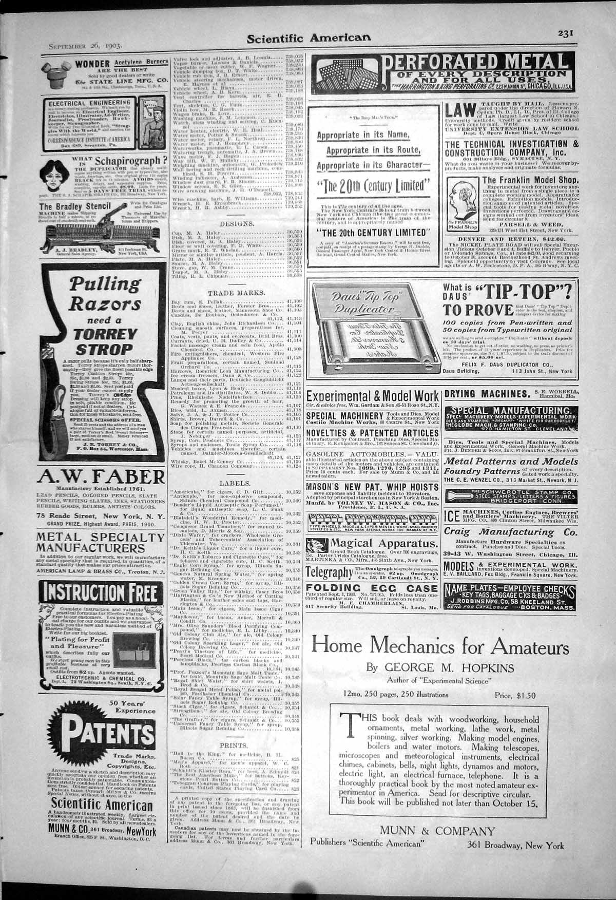 Antique Print 1903 Scientific American Torrey Razor Munn Winton Car Tramway