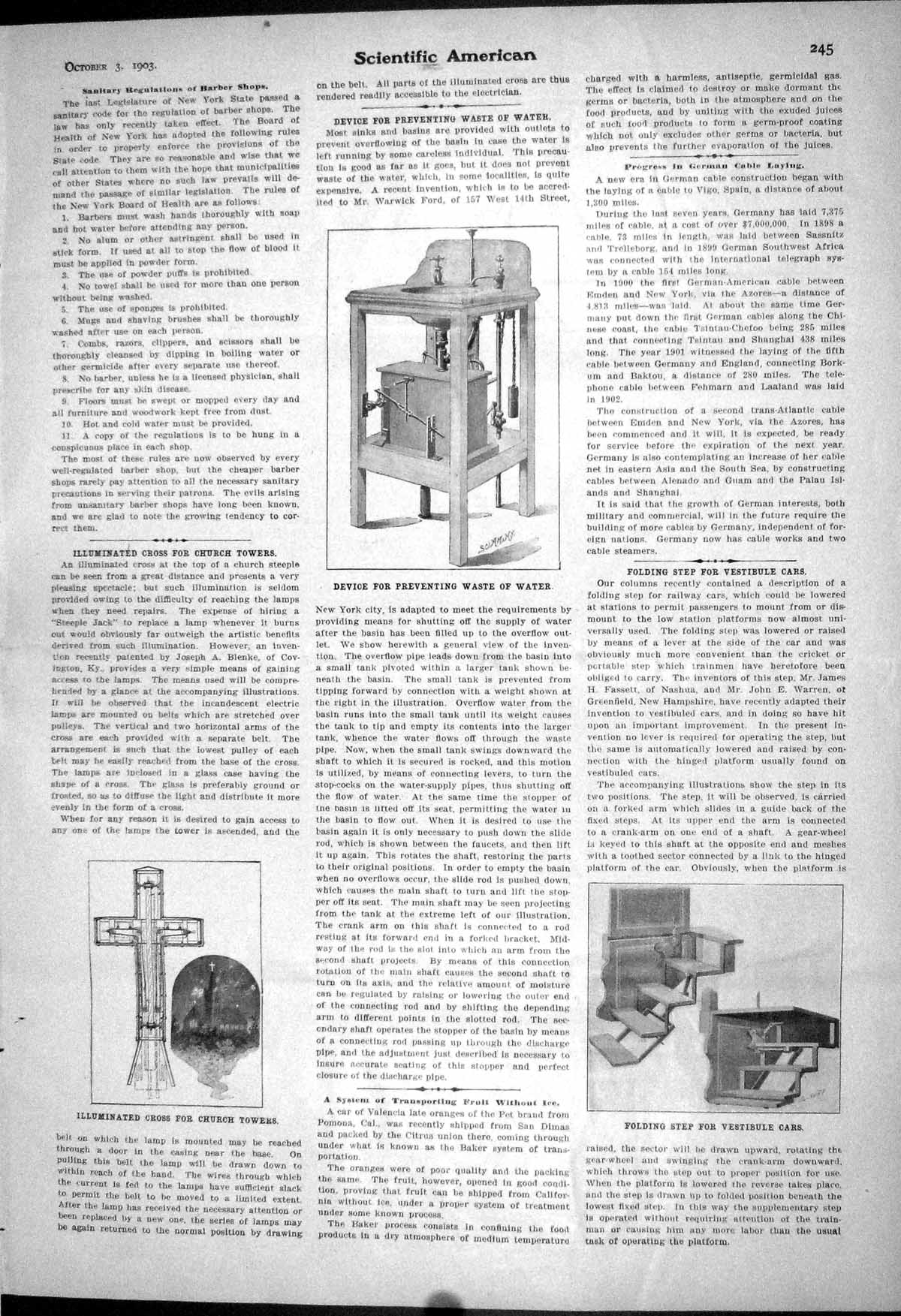 Old 1903 Scientific American Illuminated Cross Church Towers Water Wa 20th