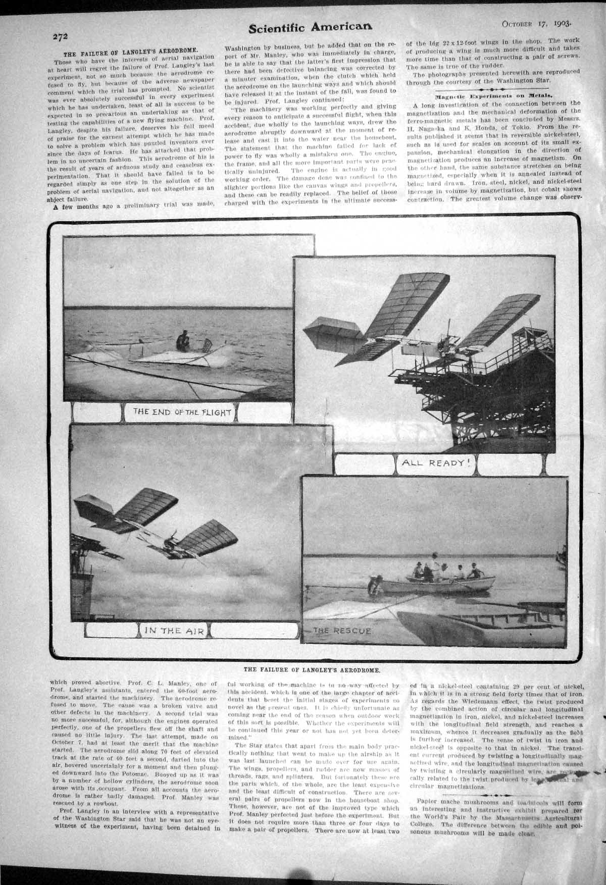 Old Damaged 1903 Scientific American Photograph Failure Langley Aerod 20th