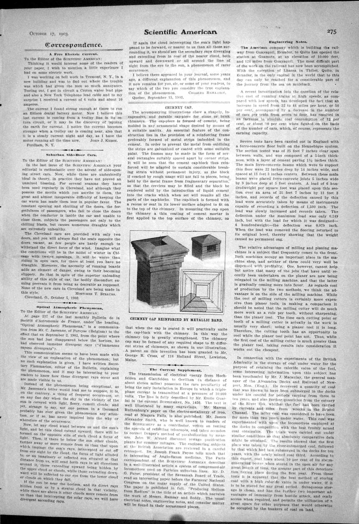 Old 1903 Scientific American Chimney Cap Metallic Band Target Practic 20th