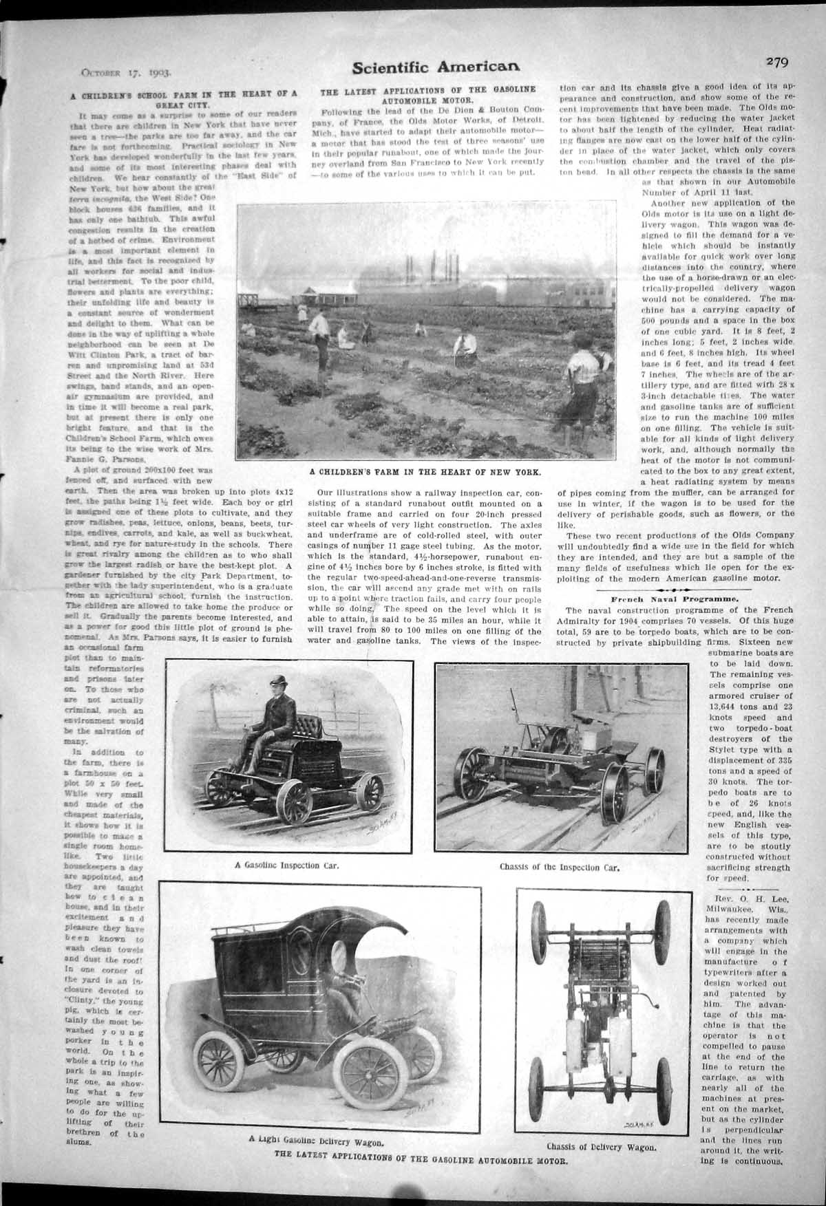 Old 1903 Scientific American Children Farm New York Gasoline Automobi 20th