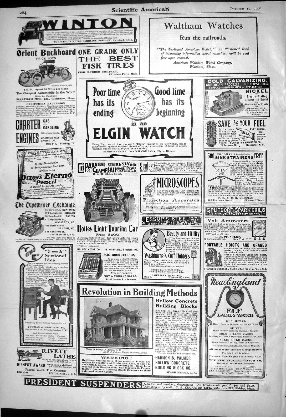 Old 1903 Scientific American Winton Car Elgin Watch Harmon Munn Chair 20th