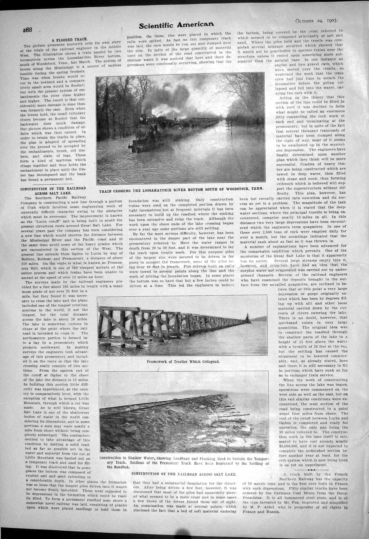 Old 1903 Scientific American Train Loosahatchie River Tenn Salt Lake 20th