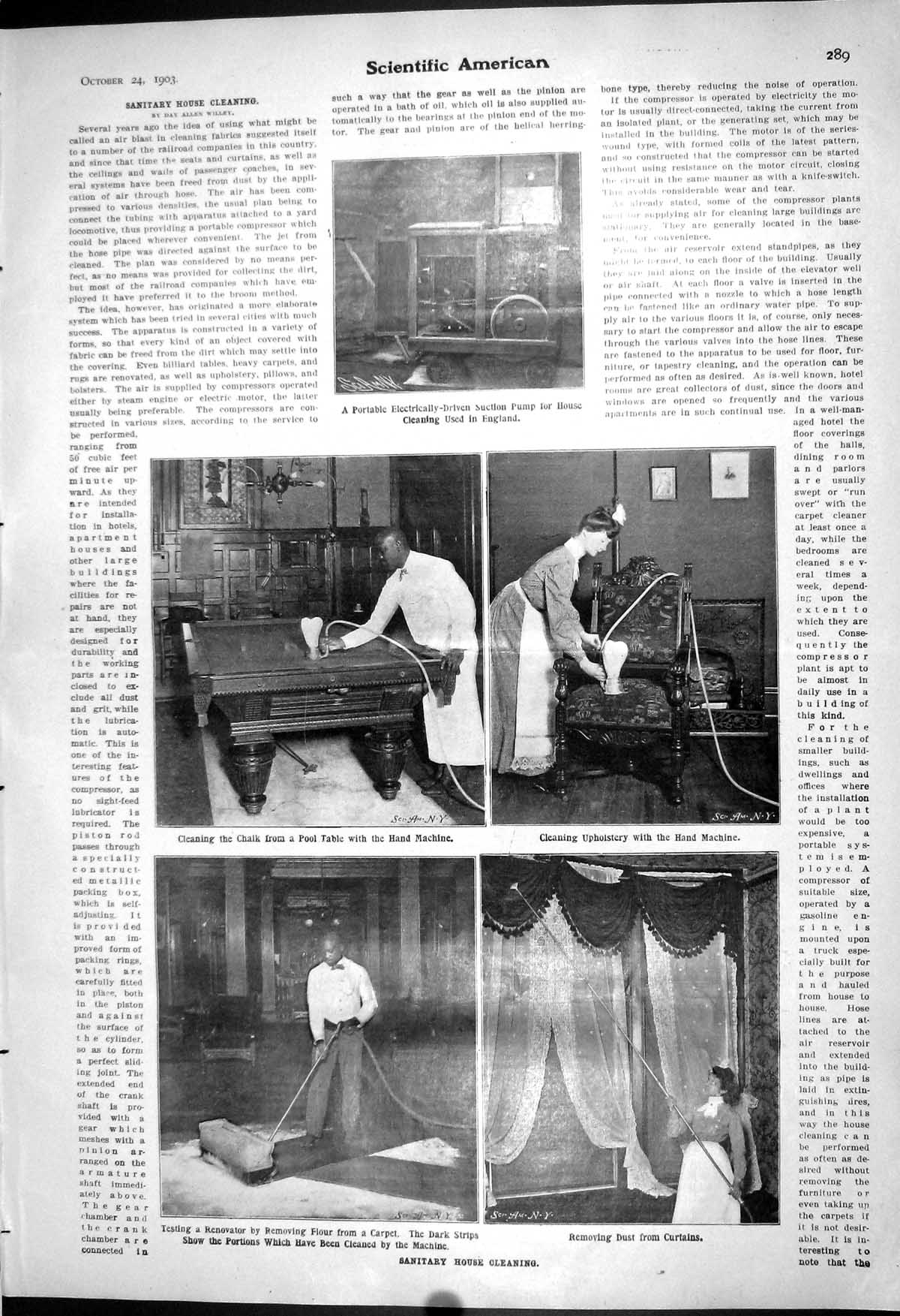 Old 1903 Scientific American Sanitary House Cleaning Electrically-Dri 20th