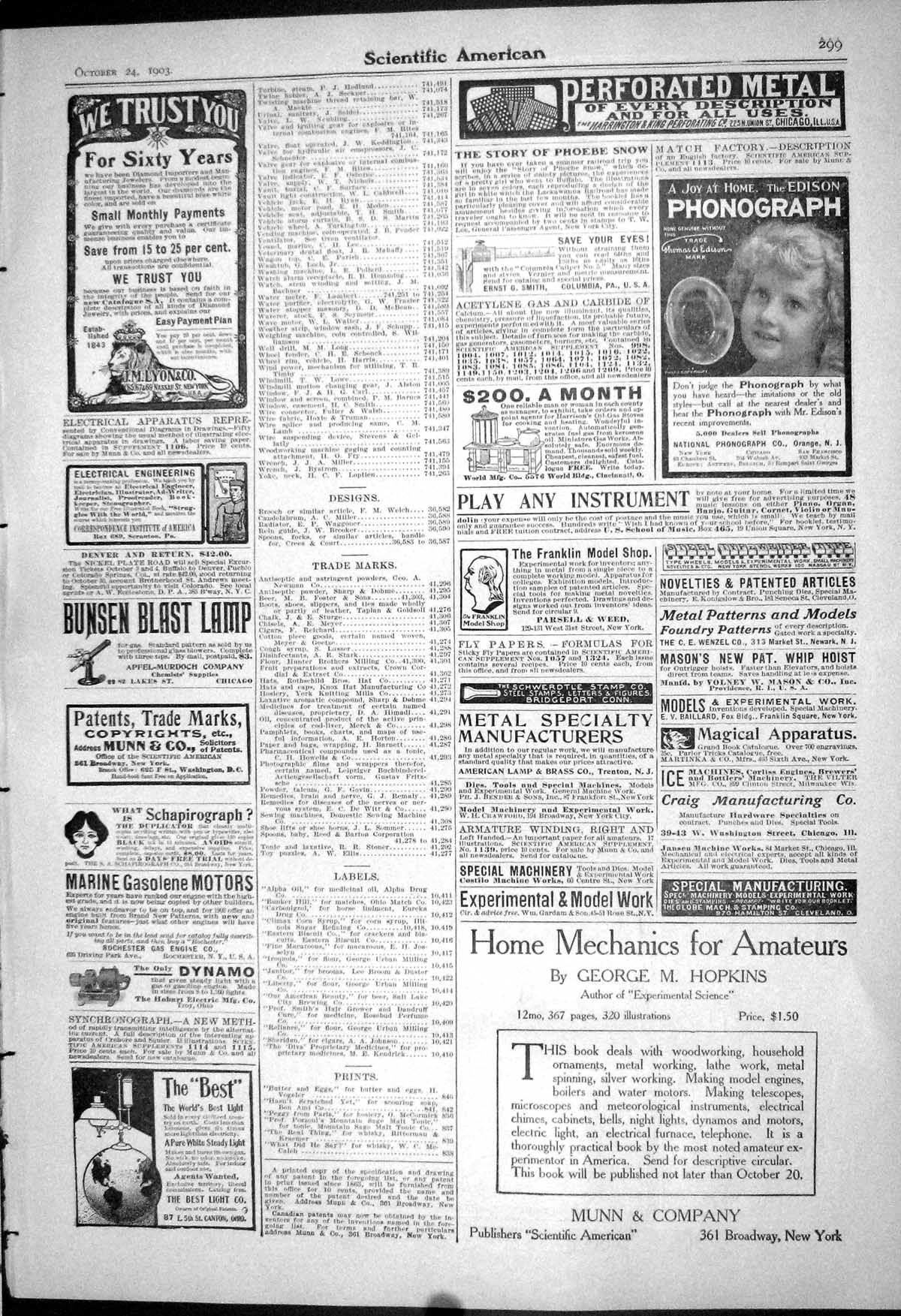 Old 1903 Scientific American Phonograph Munn Canton Light Winton Clar 20th