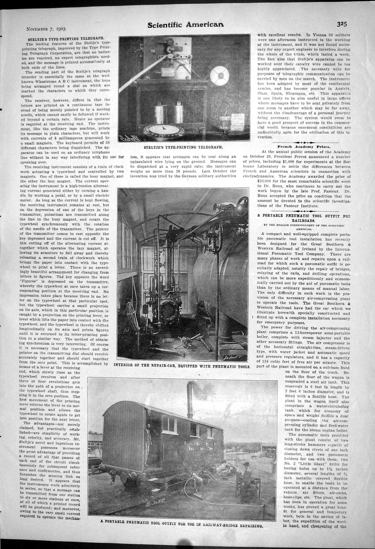 Old 1903 Scientific American Steltje Telegraph Portable Pneumatic Too 20th