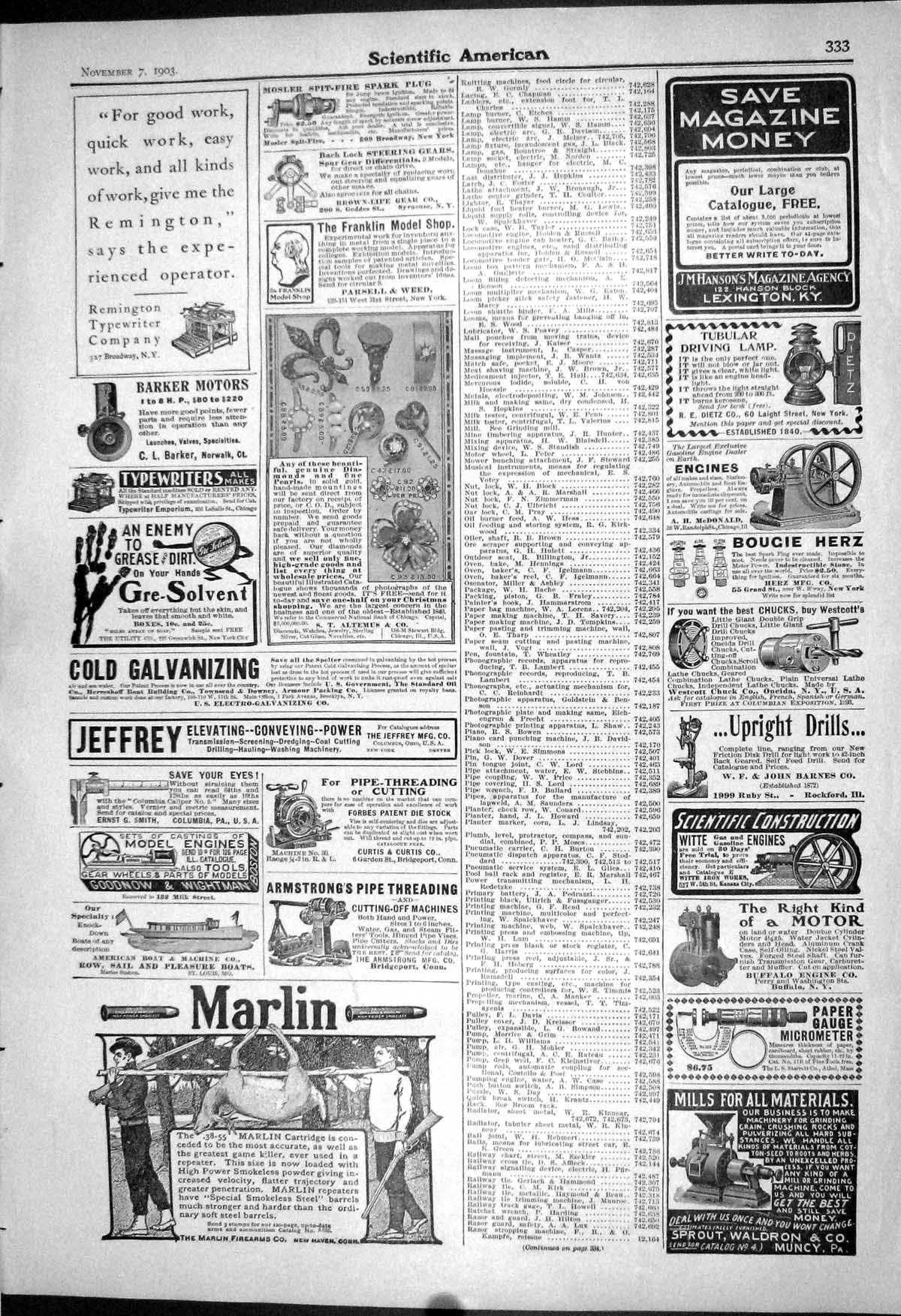Old 1903 Scientific American Marlin Motor Armstrong Smith Jaeger Moto 20th