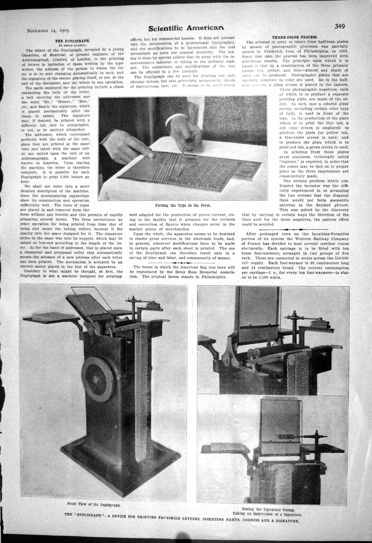 Old Dupligraph Device Ing Fac-Simile Letters 1903 Scientific American 20th