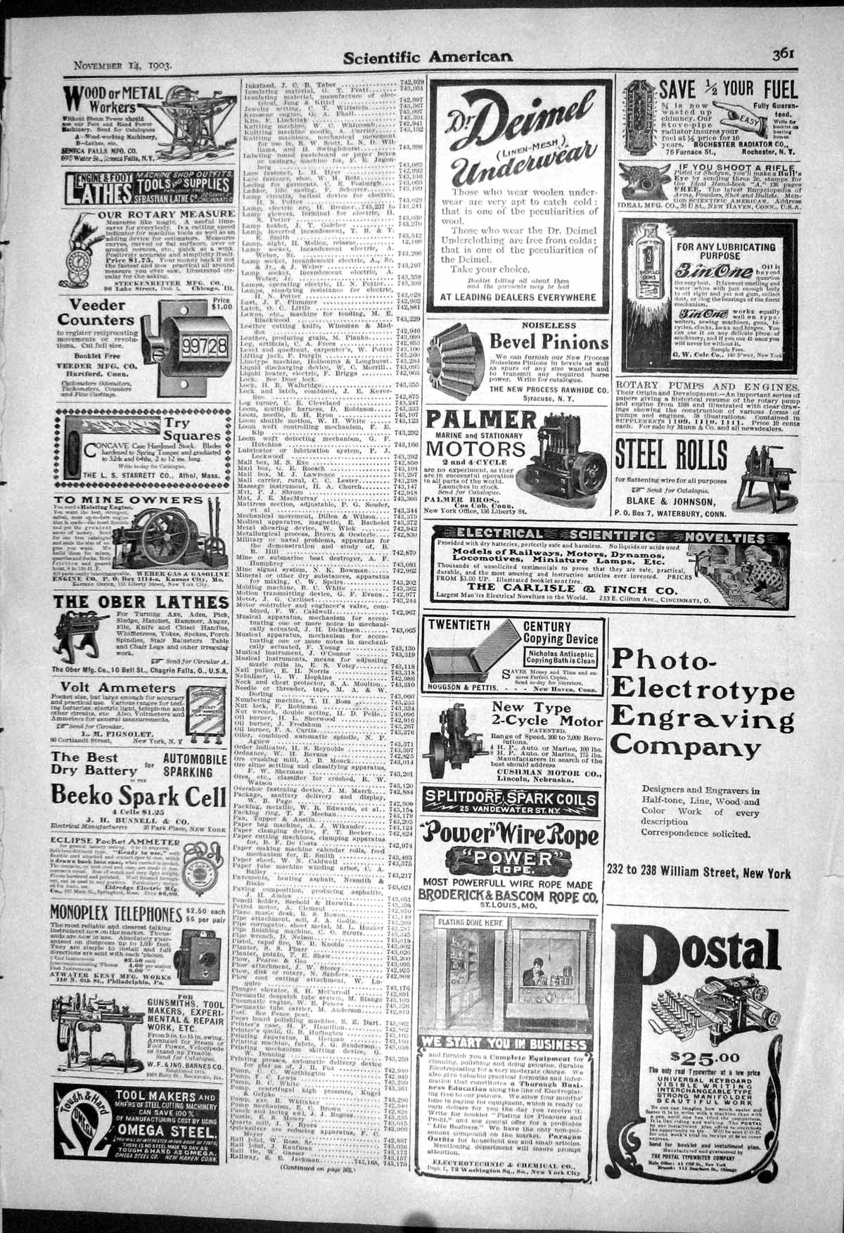 Old 1903 Scientific American Lathes Typewriter Palmer Motors Royle Ca 20th