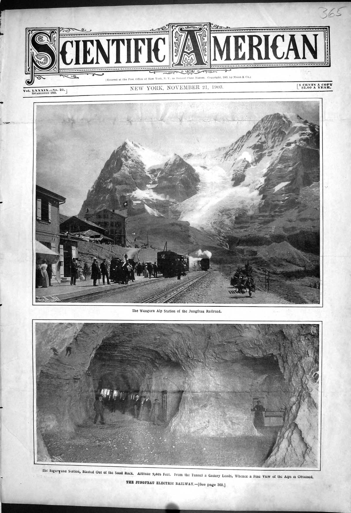 Old 1903 Scientific American Jungfrau Electric Railway Wengern Alp St 20th