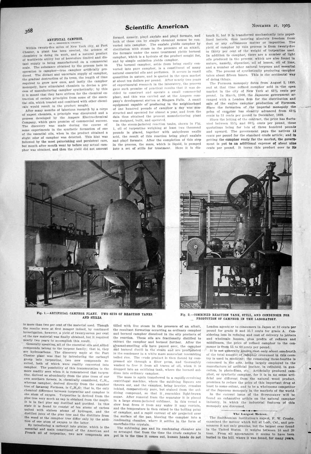 Old 1903 Scientific American Artificial Camphor Plant Laboratory Reac 20th
