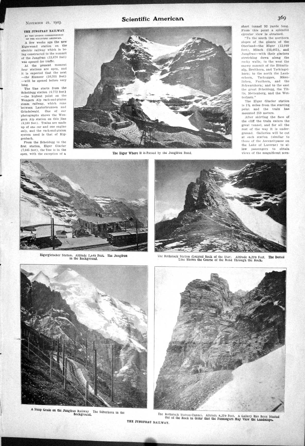 Old Jungfrau Railway Rothstock Station Tunnel Silberhorn 1903 Scienti 20th