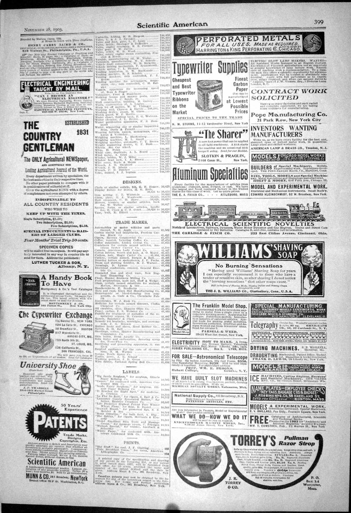 Old 1903 Scientific American Torrey Razor Munn Williams Soap Griffin 20th