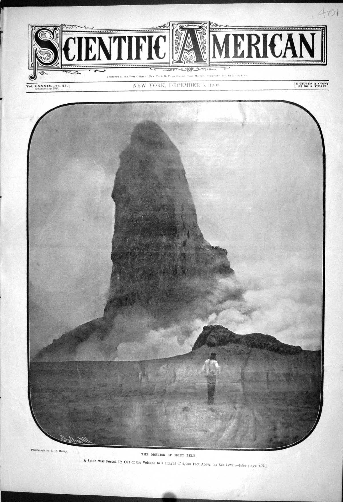 Old 1903 Scientific American Photograph Obelisk Mont Pele Volcano Spi 20th