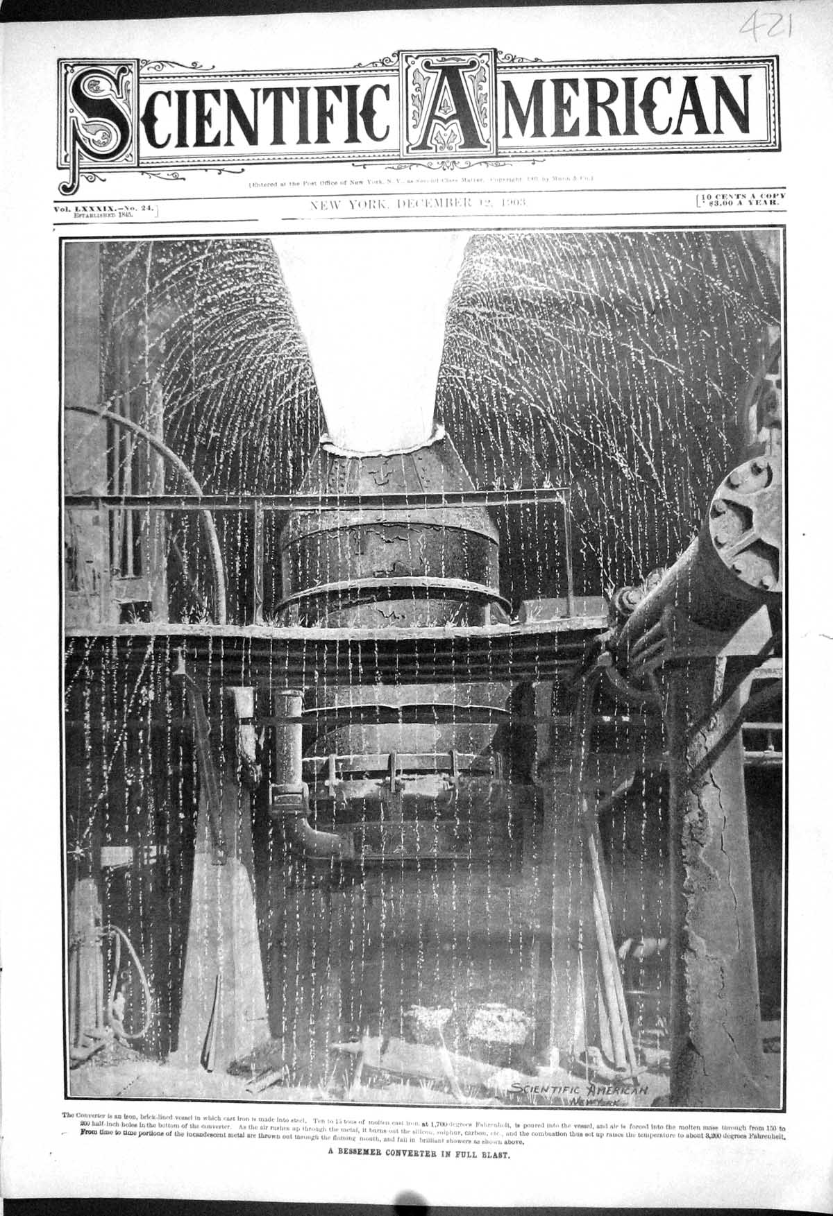 Old 1903 Scientific American Bessemer Converter Iron Brick-Lined Vess 20th