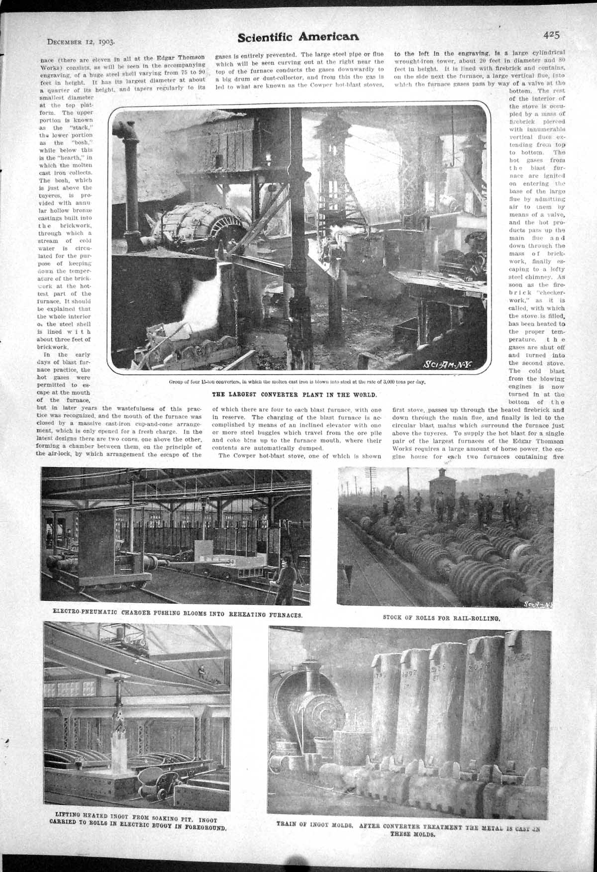 Old 1903 Scientific American Largest Converter Plant Ingot Furnace Pi 20th