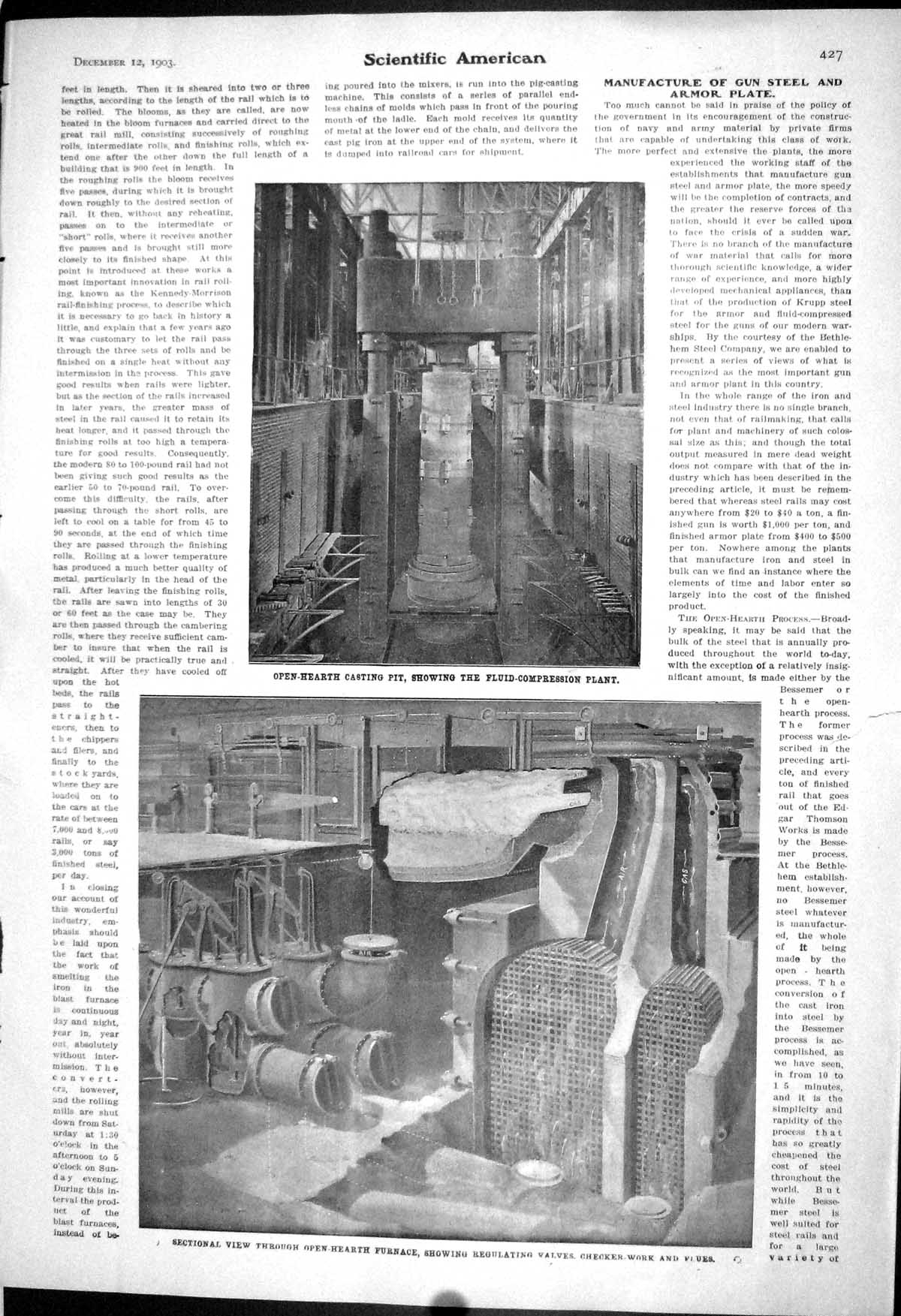 Old 1903 Scientific American Open Hearth Furnace Casting Pit Pig-Cast 20th