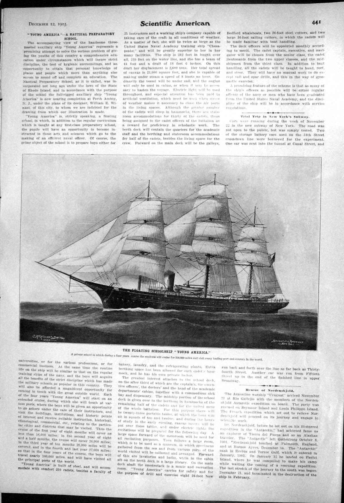 Old 1903 Scientific American Floating School Ship Young America Gladi 20th