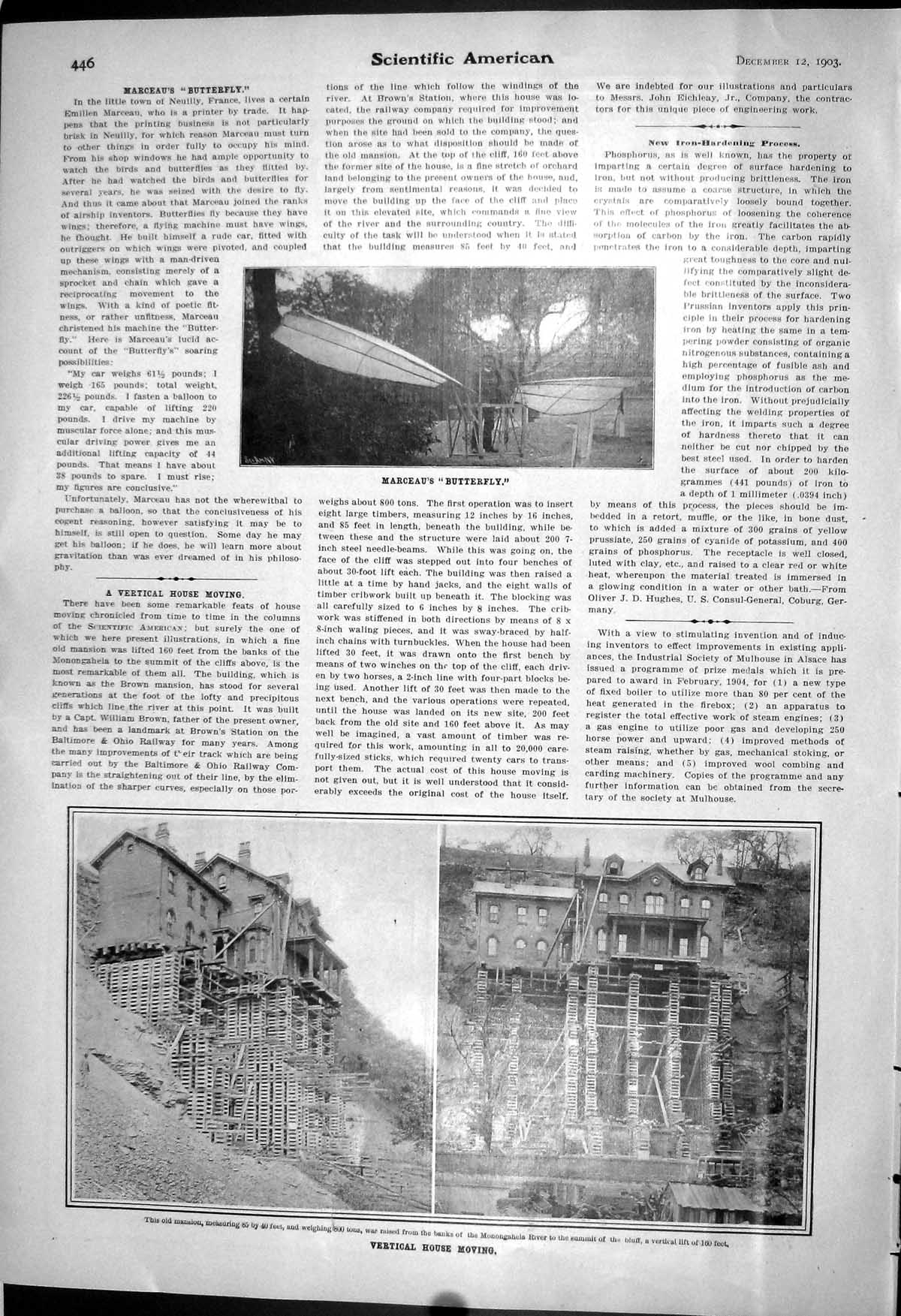 Old 1903 Scientific American Marceau Butterfly Aeroplane House Monong 20th