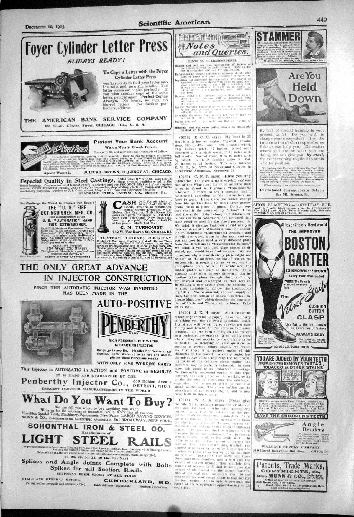 Old 1903 Scientific American Garter Letter Press Injector Engines Sho 20th