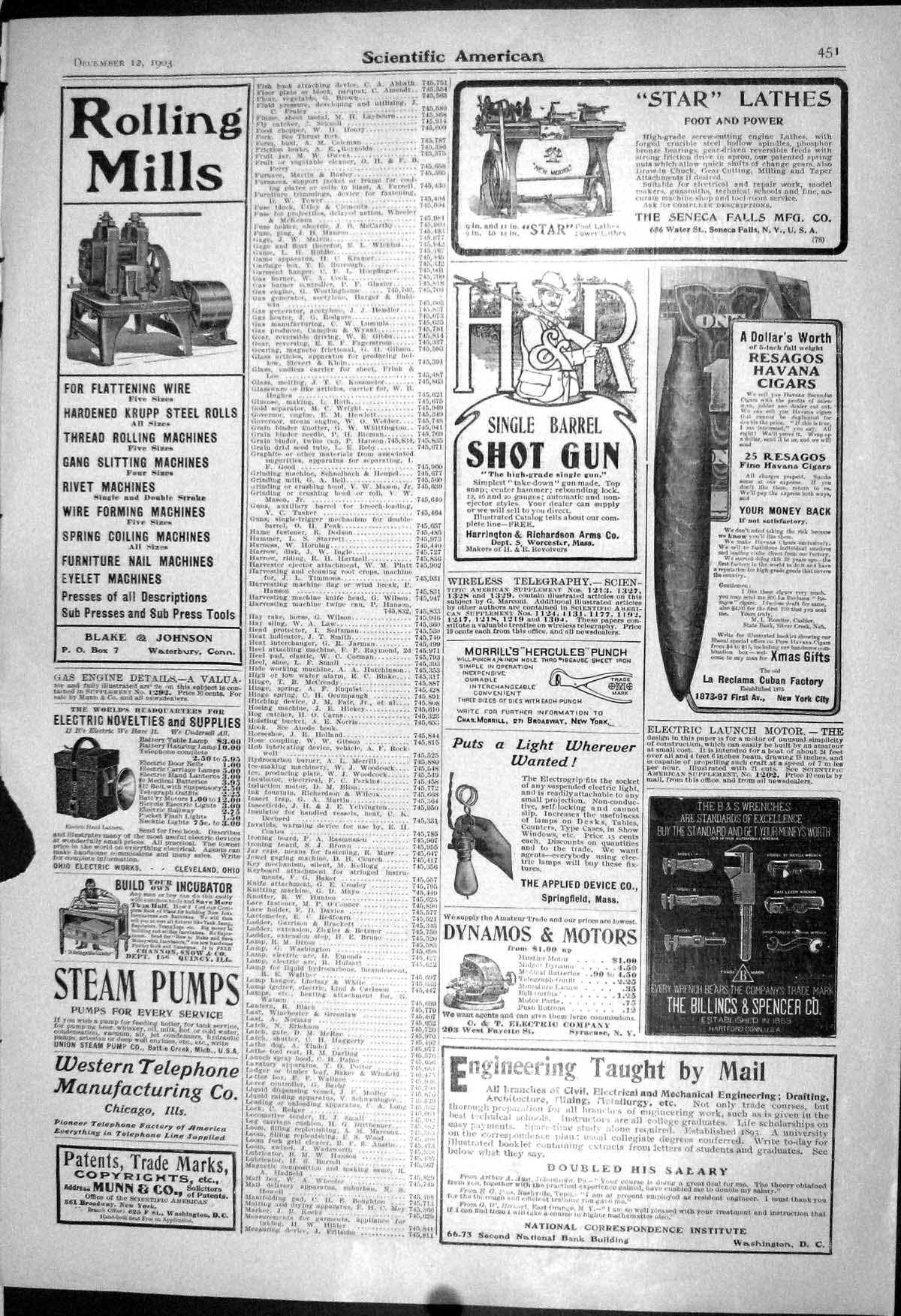 Old 1903 Scientific American Rolling Mills Lathes Cigars Engine Munn 20th