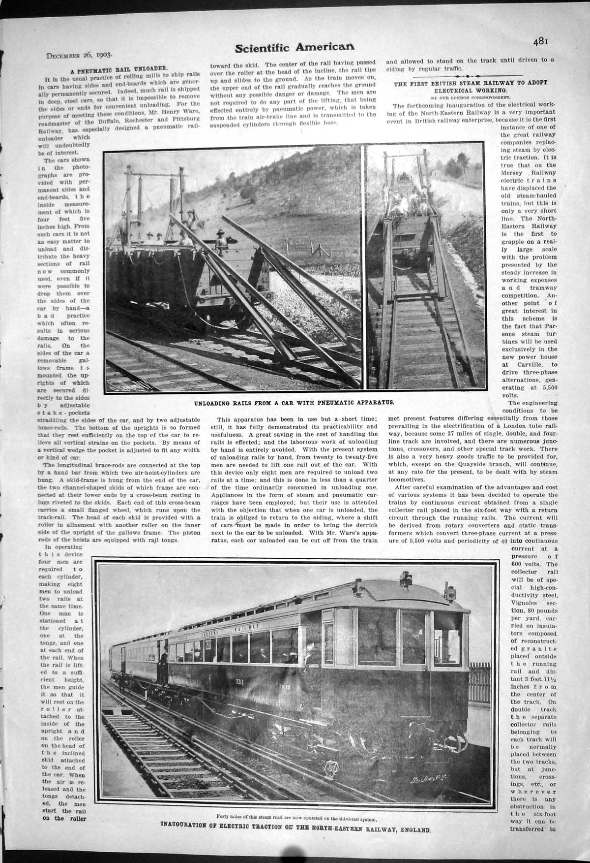 Old Electric Traction Railway Train 1903 Scientific American Cream Se 20th