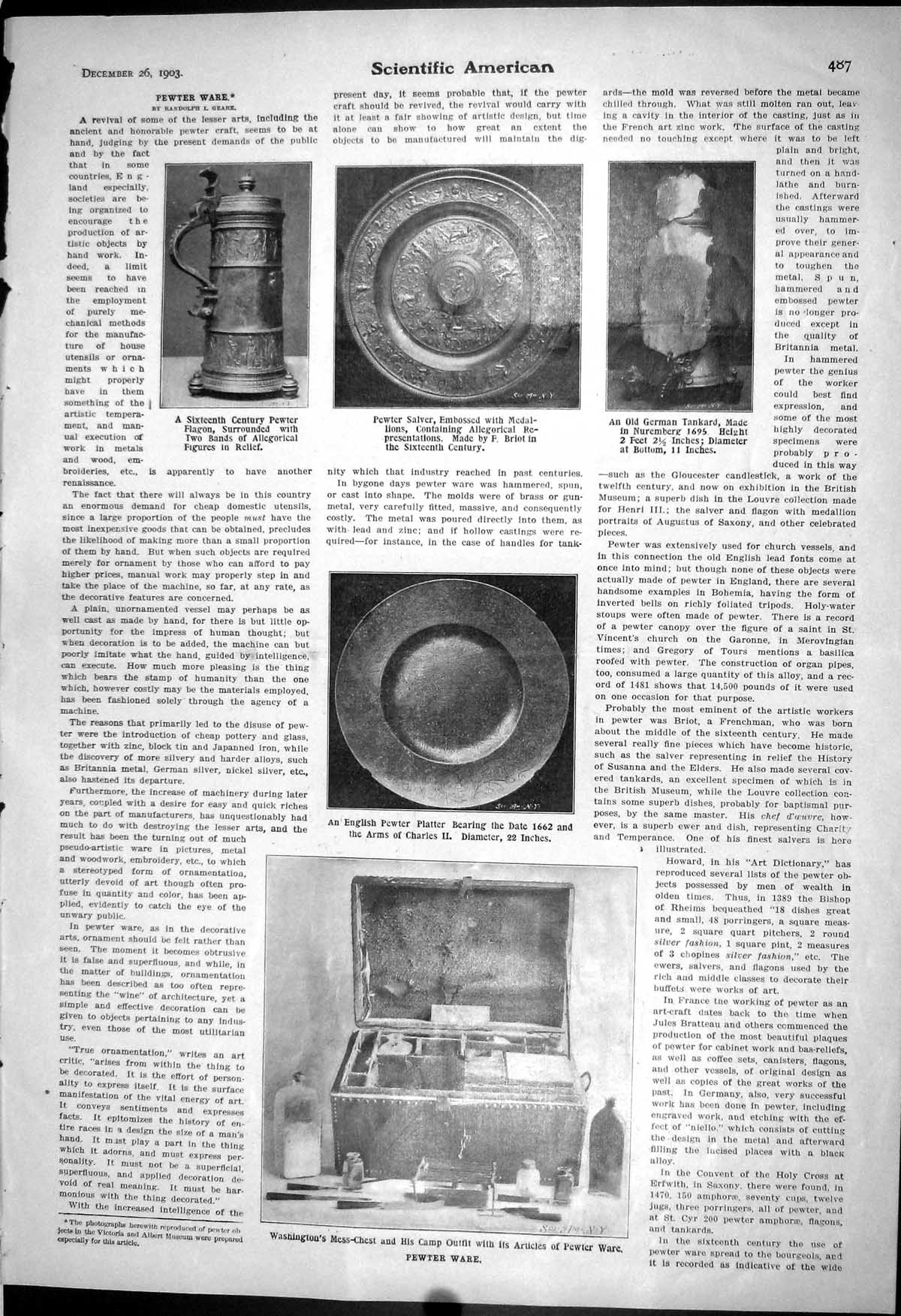 Old 1903 Scientific American Pewter Ware Platter Washington Mess-Ches 20th