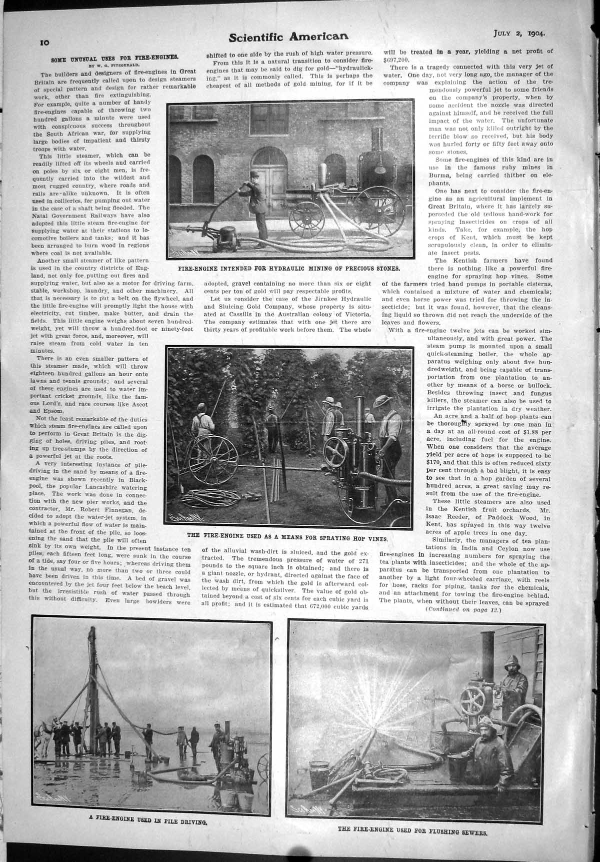 Old Scientific American 1904 Fire-Engine Pile Driving Flushing Sewers 20th